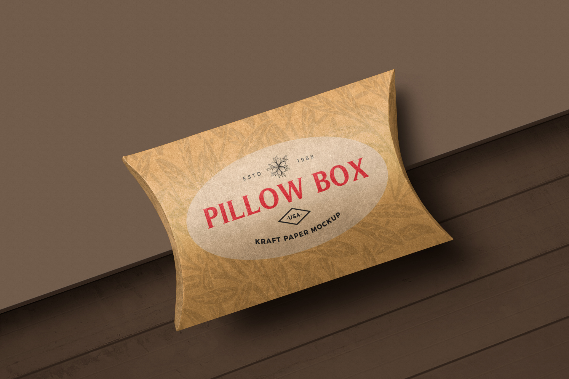 Kraft Paper Pillow Box Mockup Angled Branding View