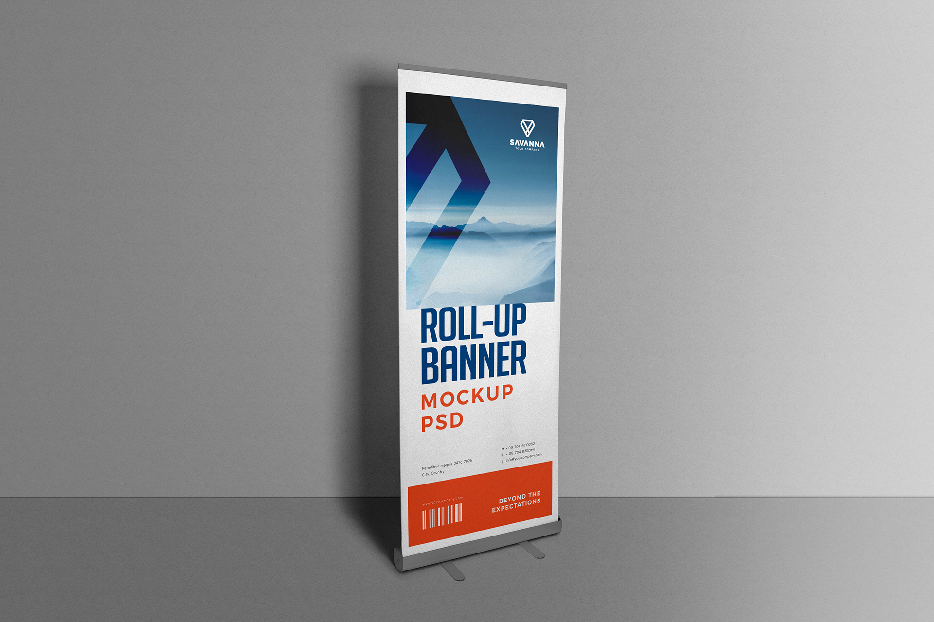 Professional Roll-Up Banner Mock-up Angled View Display