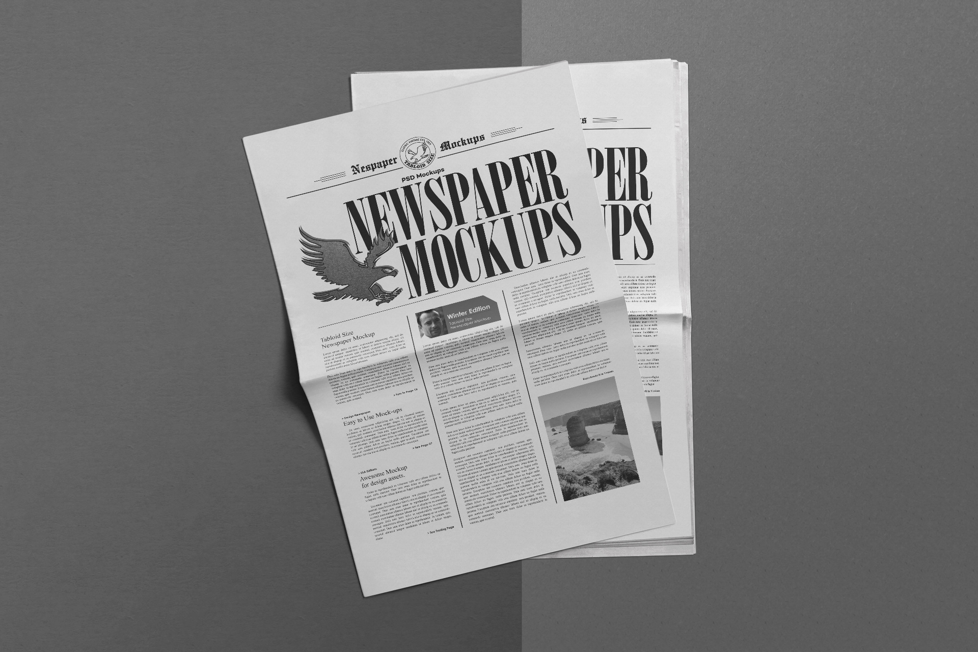 Realistic Folded Newspaper Mock-up Front Page Layout