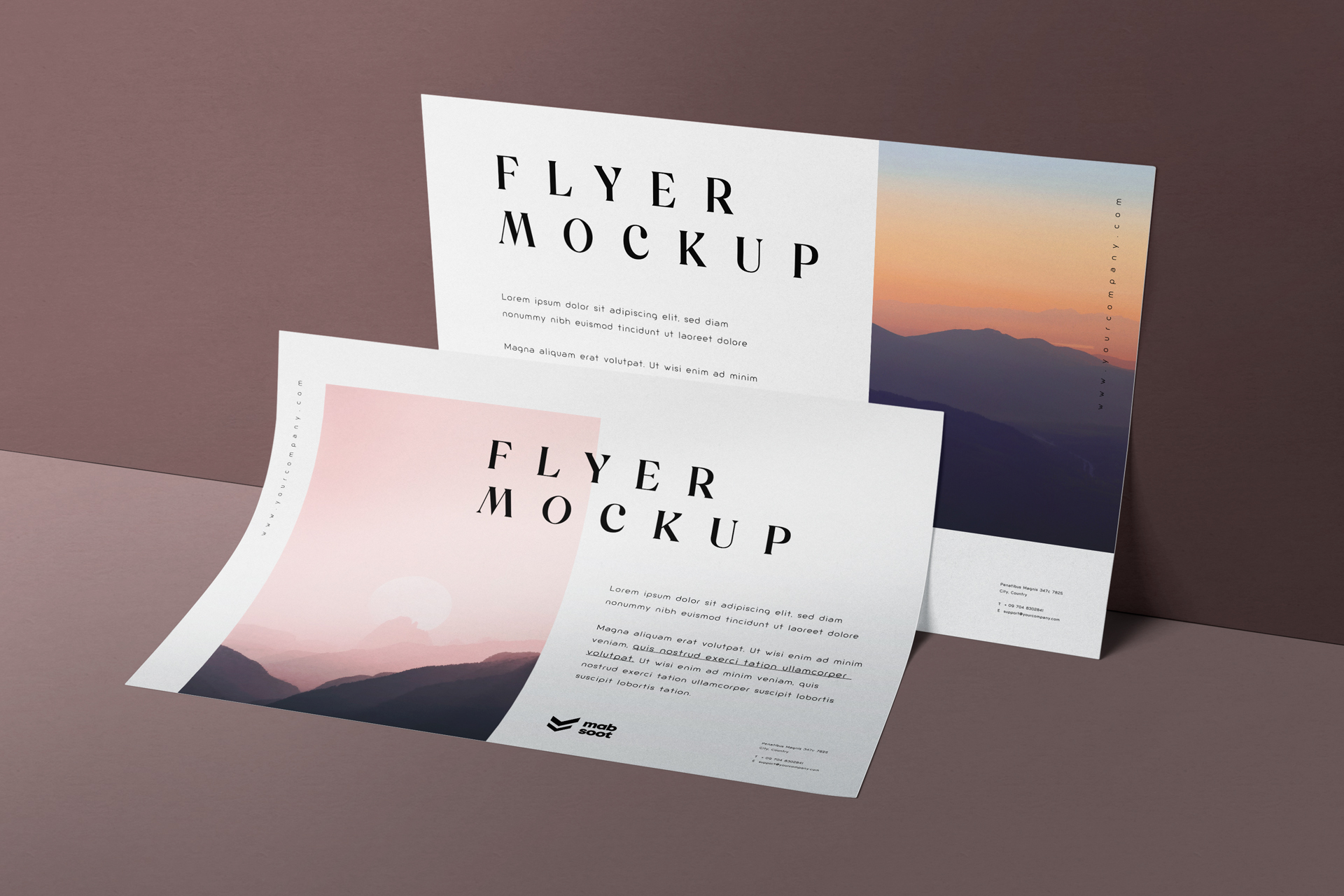Minimalist Landscape Flyer Mockup with Realistic Shadows
