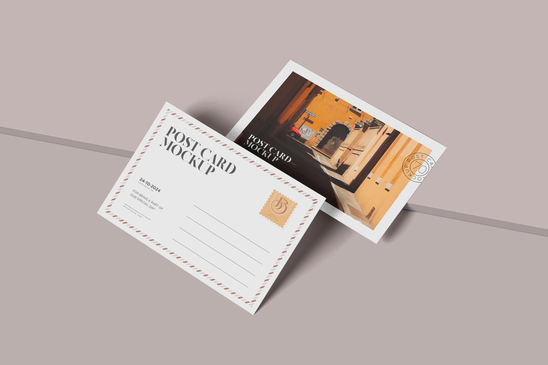 Tilted Postcard Mockup Realistic Front and Back View