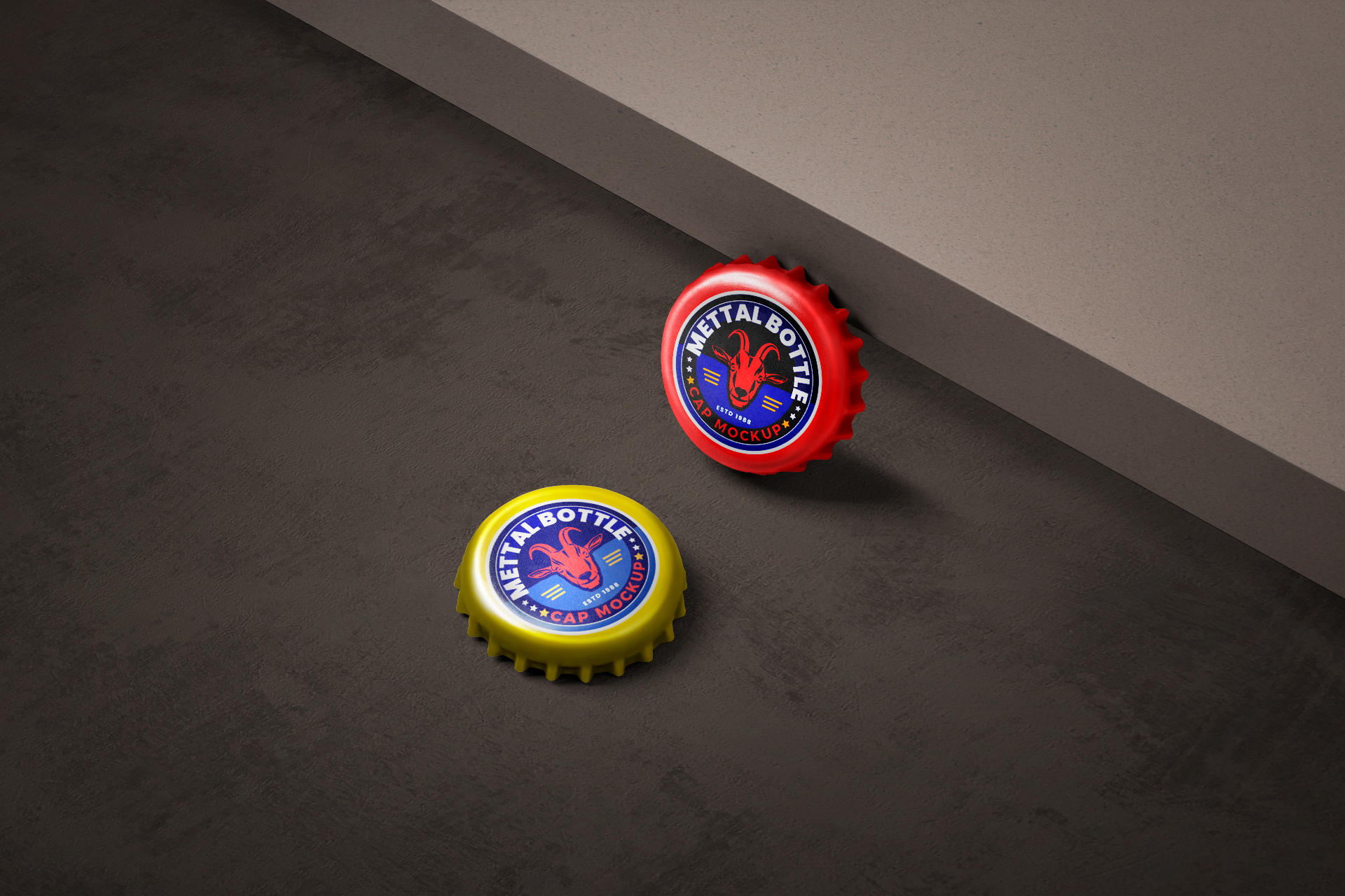 Two Metal Bottle Caps Mockup – Stylish Perspective