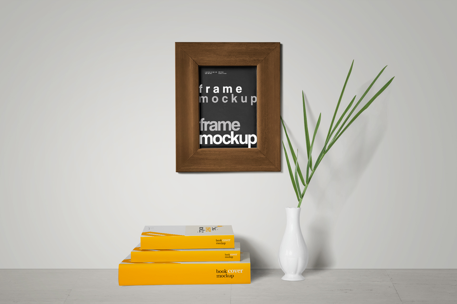 Modern Wooden Frame Mockup with Books and Decor