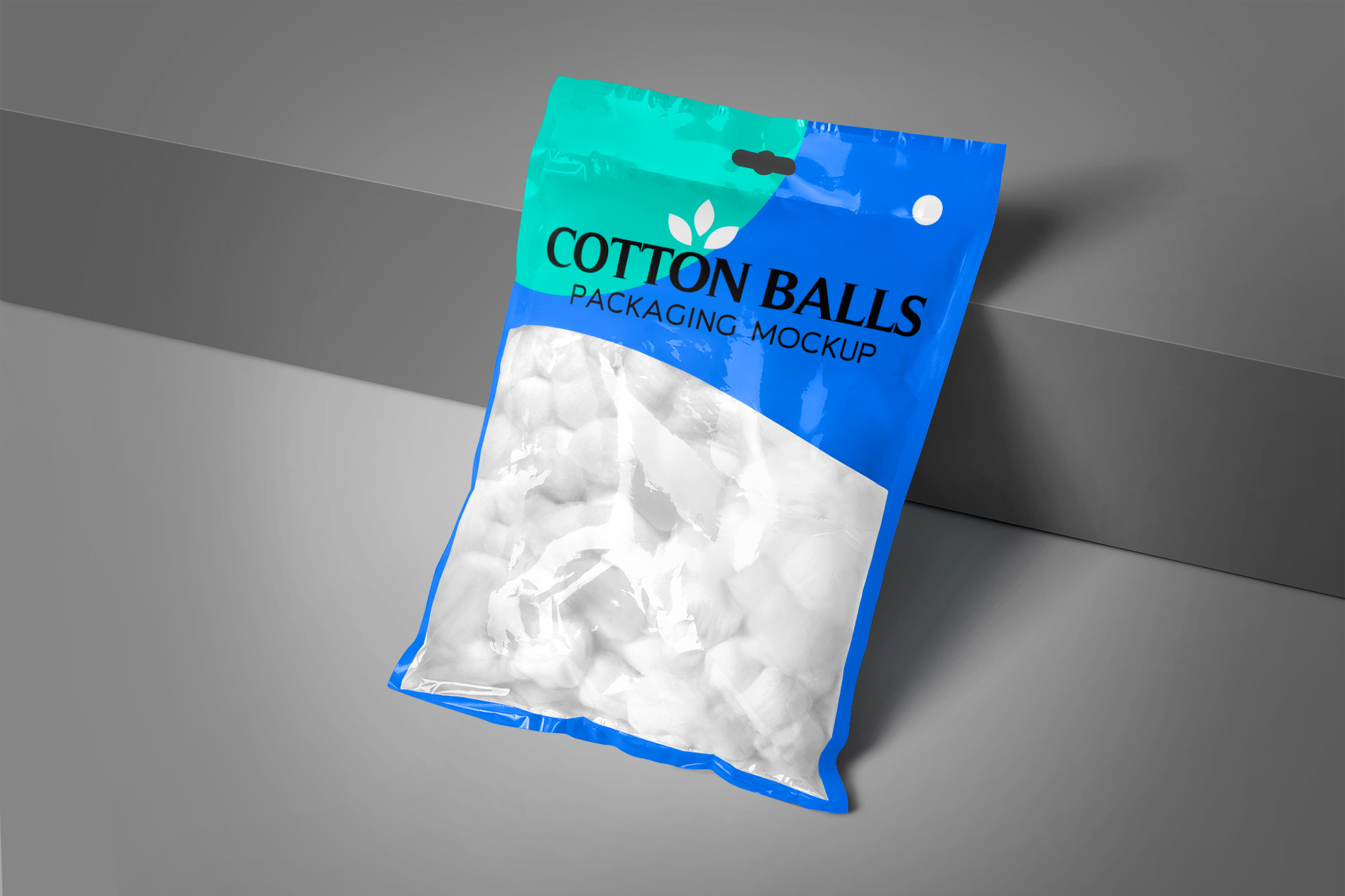 Cotton Balls Packaging Mockup with Clear Plastic Pouch