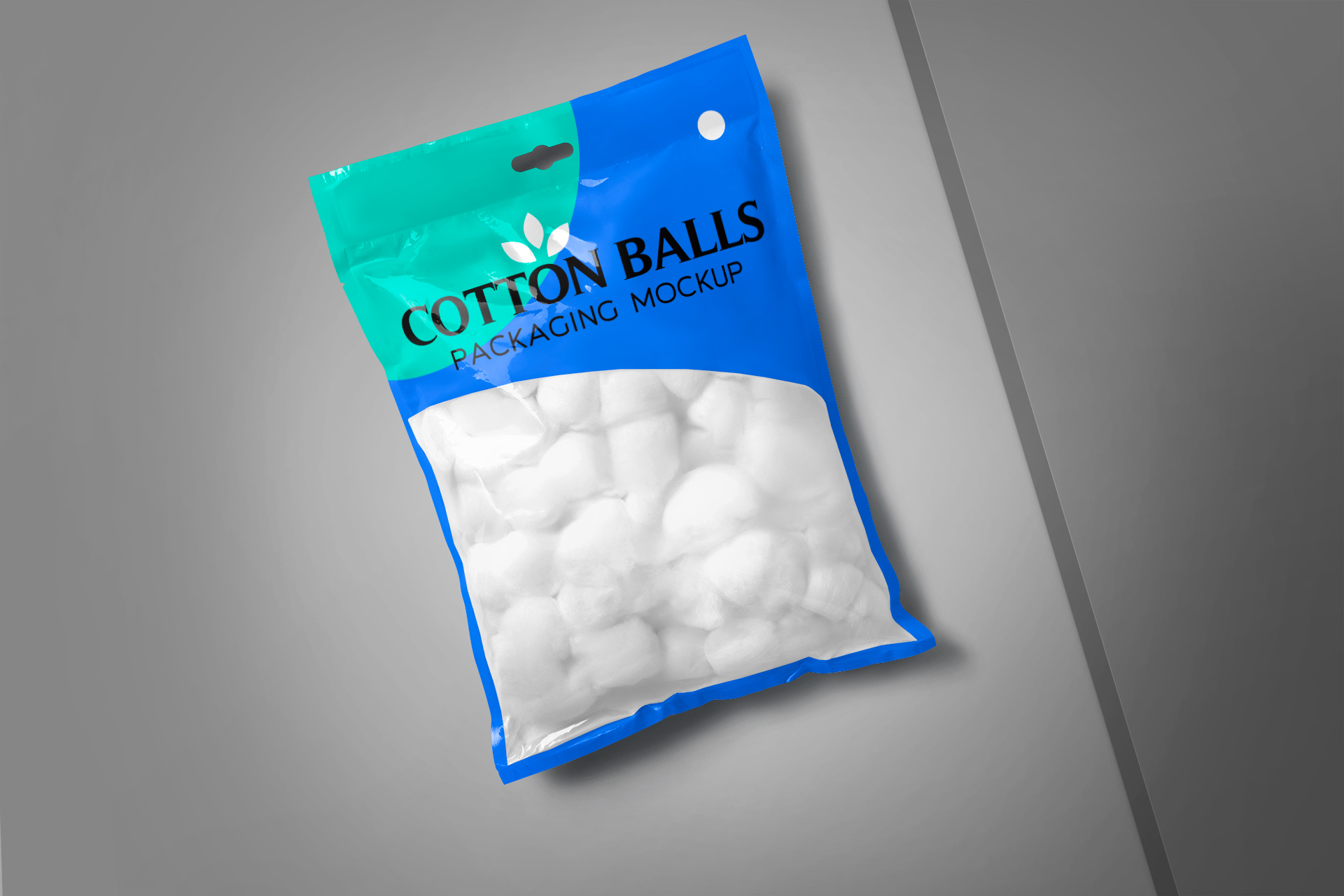 Cotton Balls Packaging Mockup with Hanging Hole