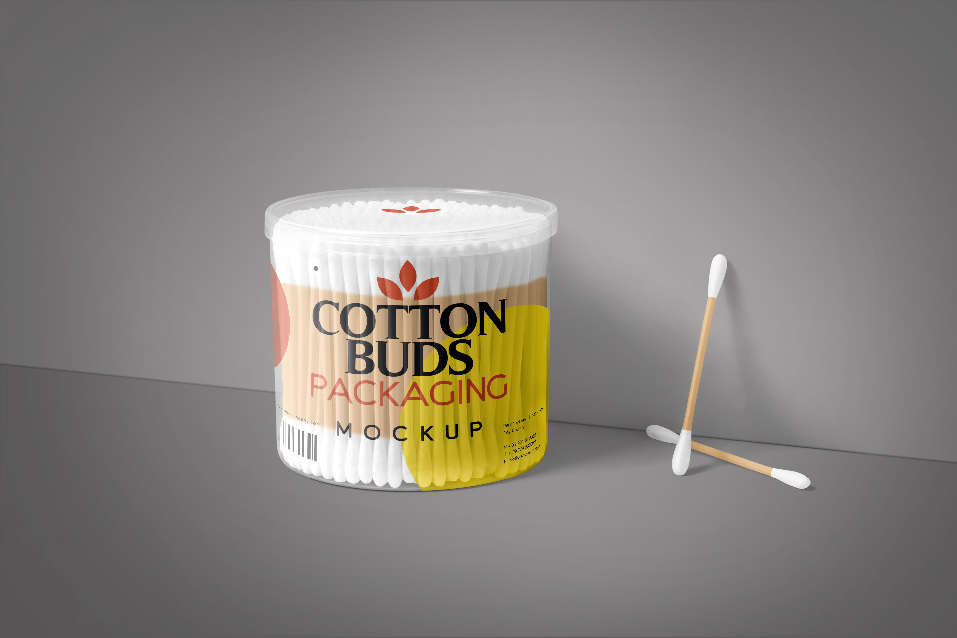 Cotton Buds Packaging Mockup with Clear Plastic Jar
