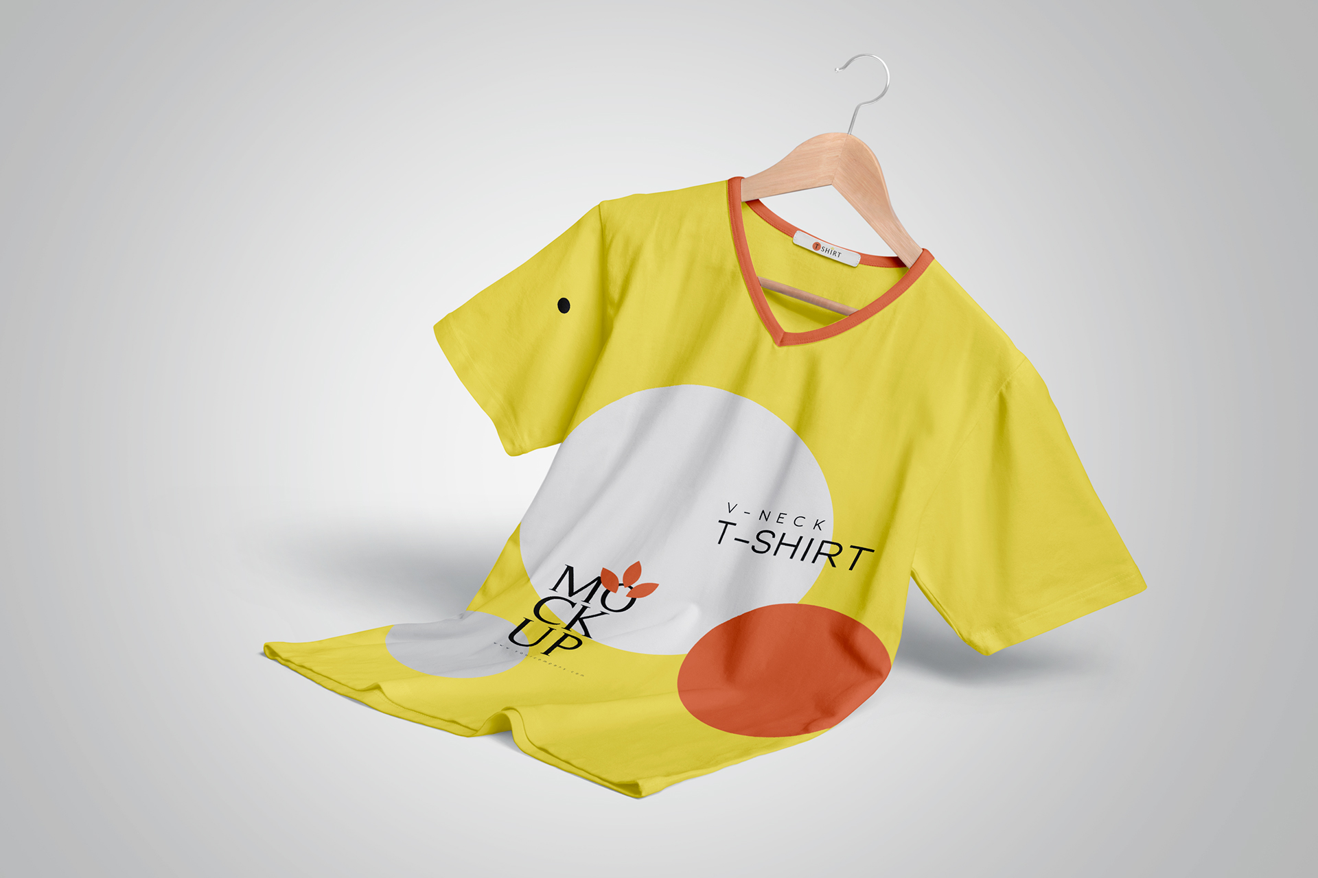 V-Neck T-Shirt Mockup Front View on Hanger
