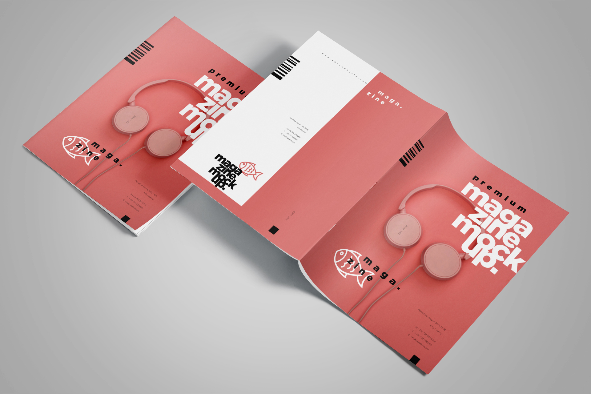 Stacked Magazine Mockup Cover and Spine View