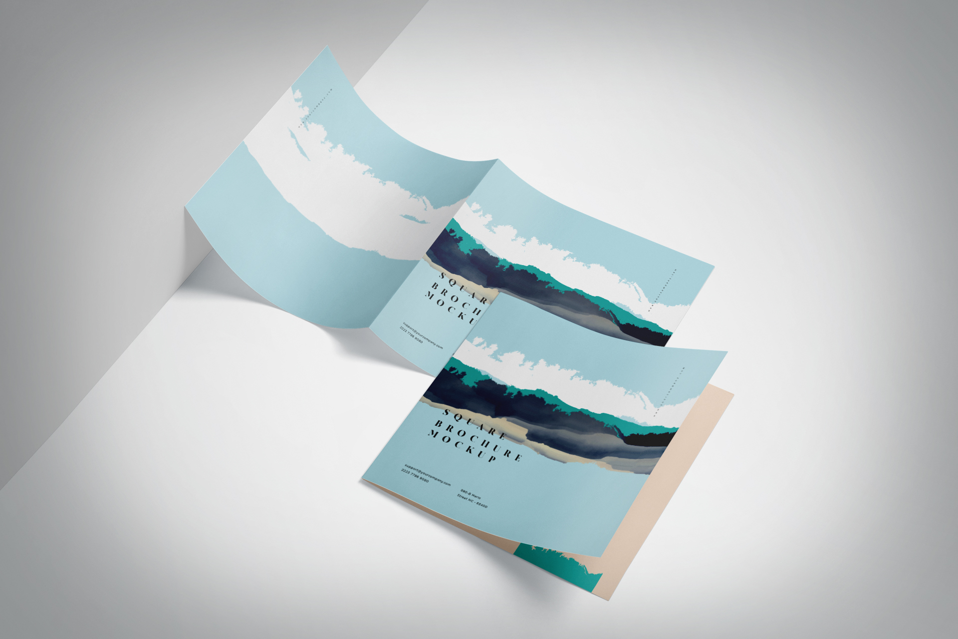 Realistic Square Brochure Mockup Bi-Fold Cover