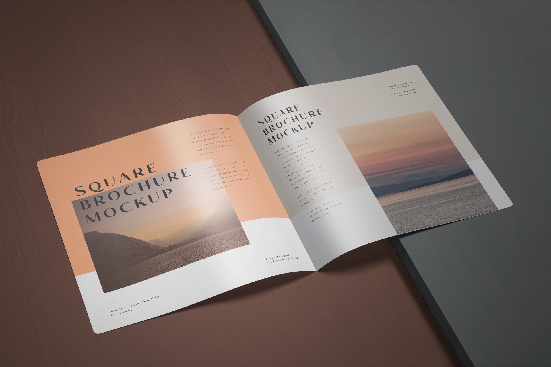 Open Square Brochure Mockup with Realistic Layout