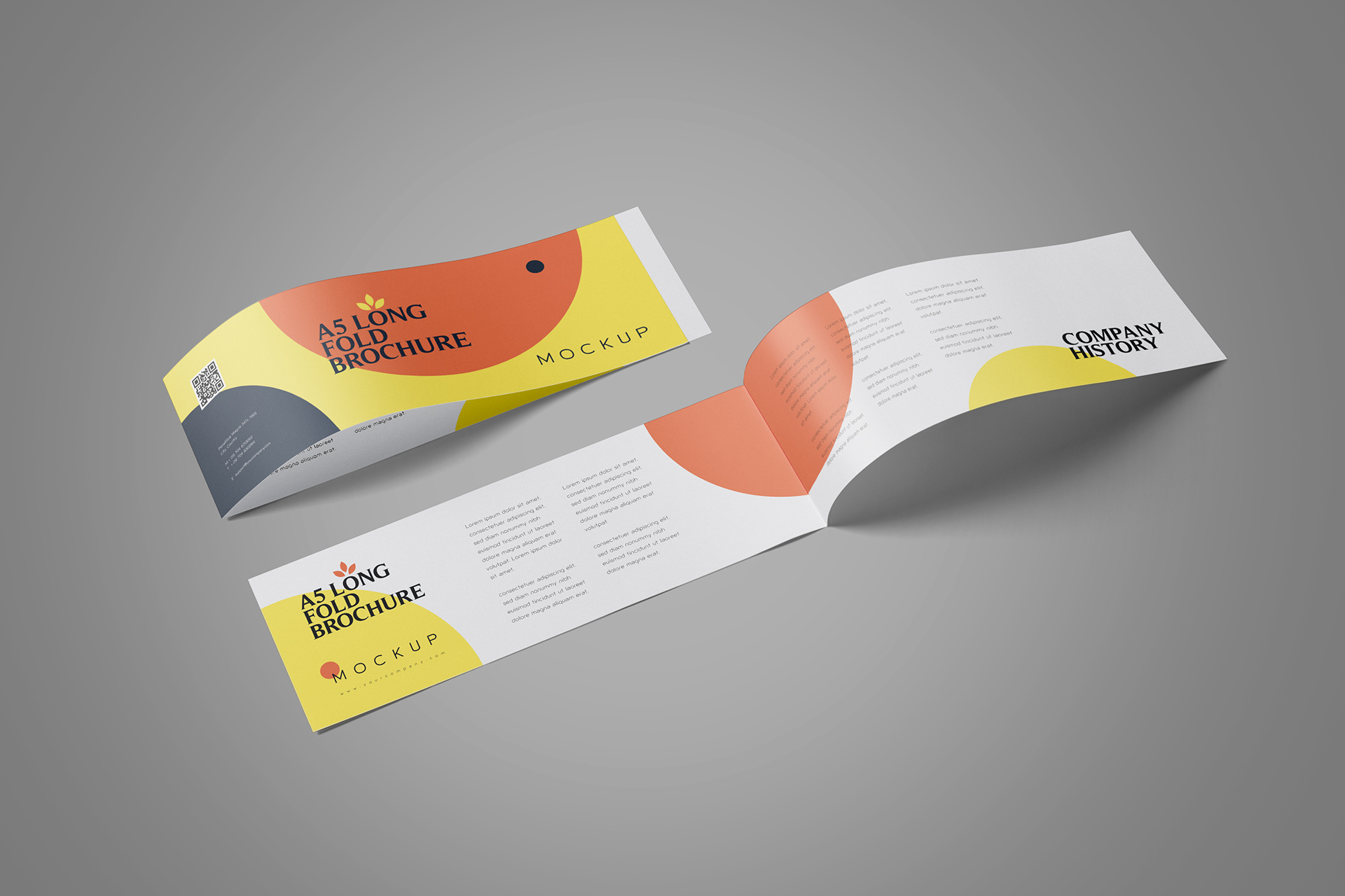 A5 Long Fold Brochure Mockup with Realistic Display