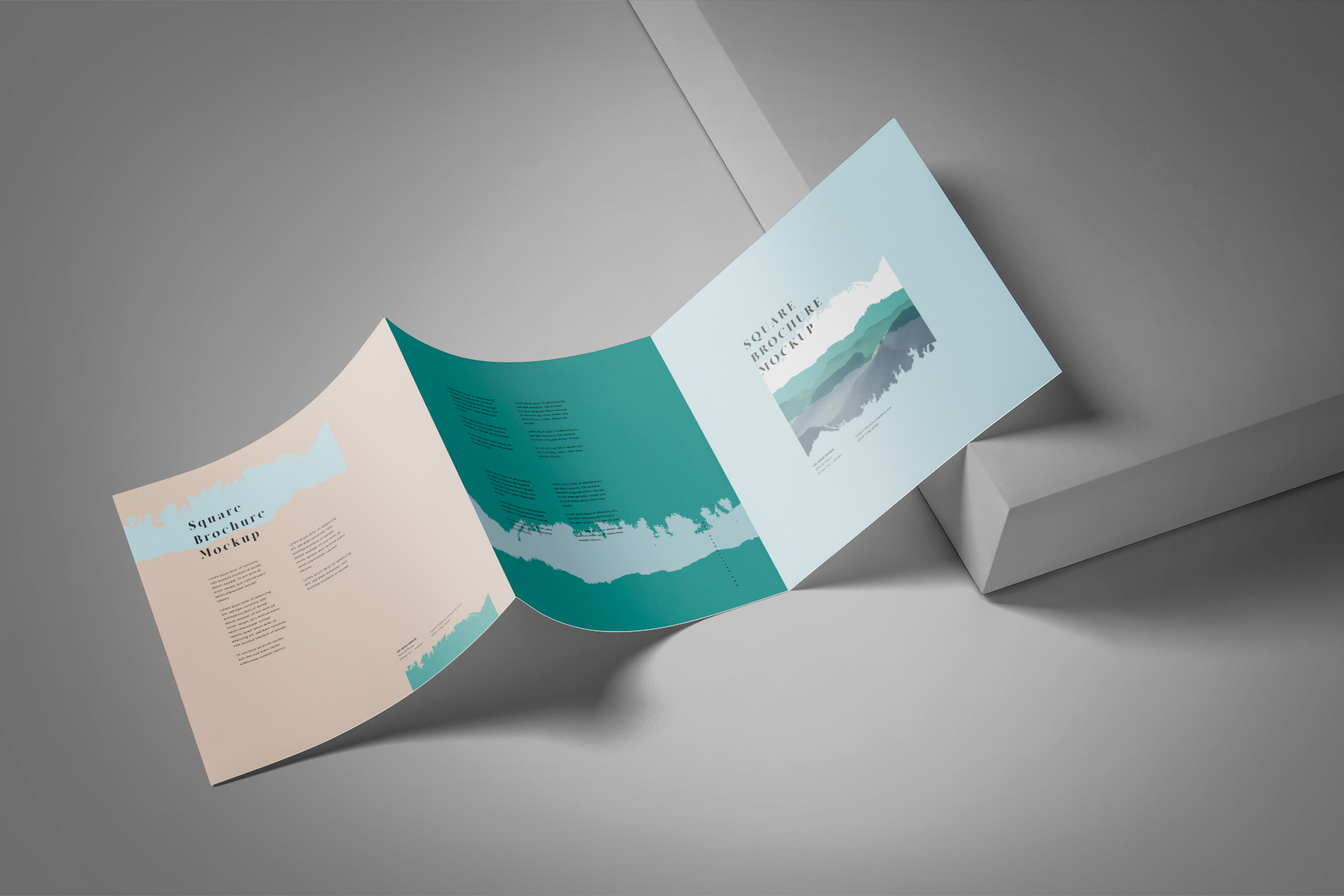 Square Tri-Fold Brochure Mockup with Open Pages