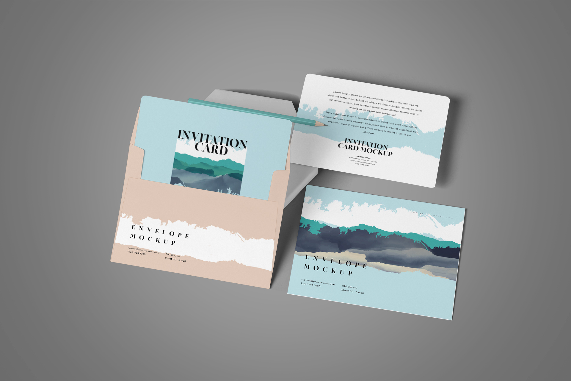Realistic Invitation Card & Envelope Mockup Stylish Layout