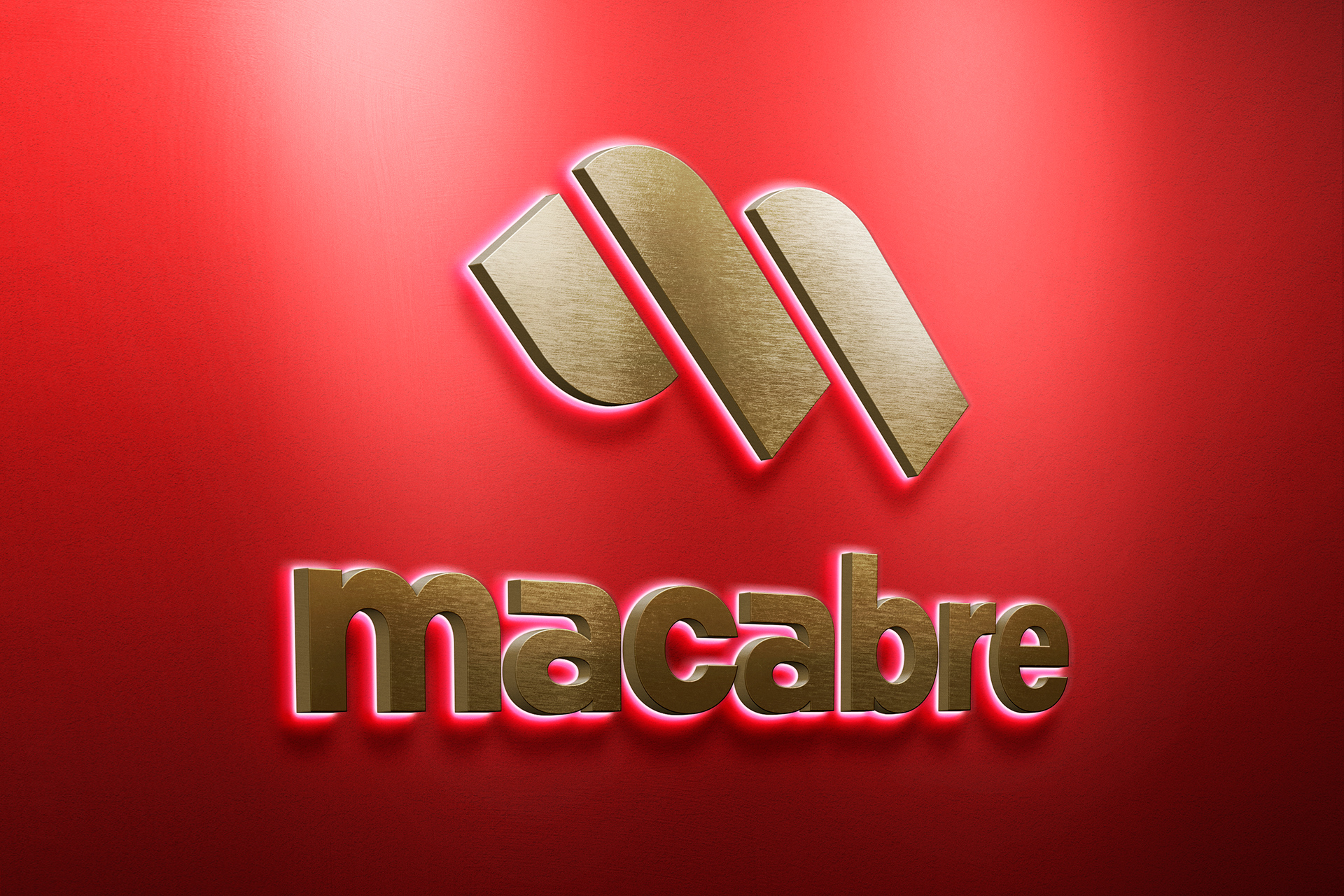 3D Wall Logo Mockup | Gold Signage on Red Wall PSD