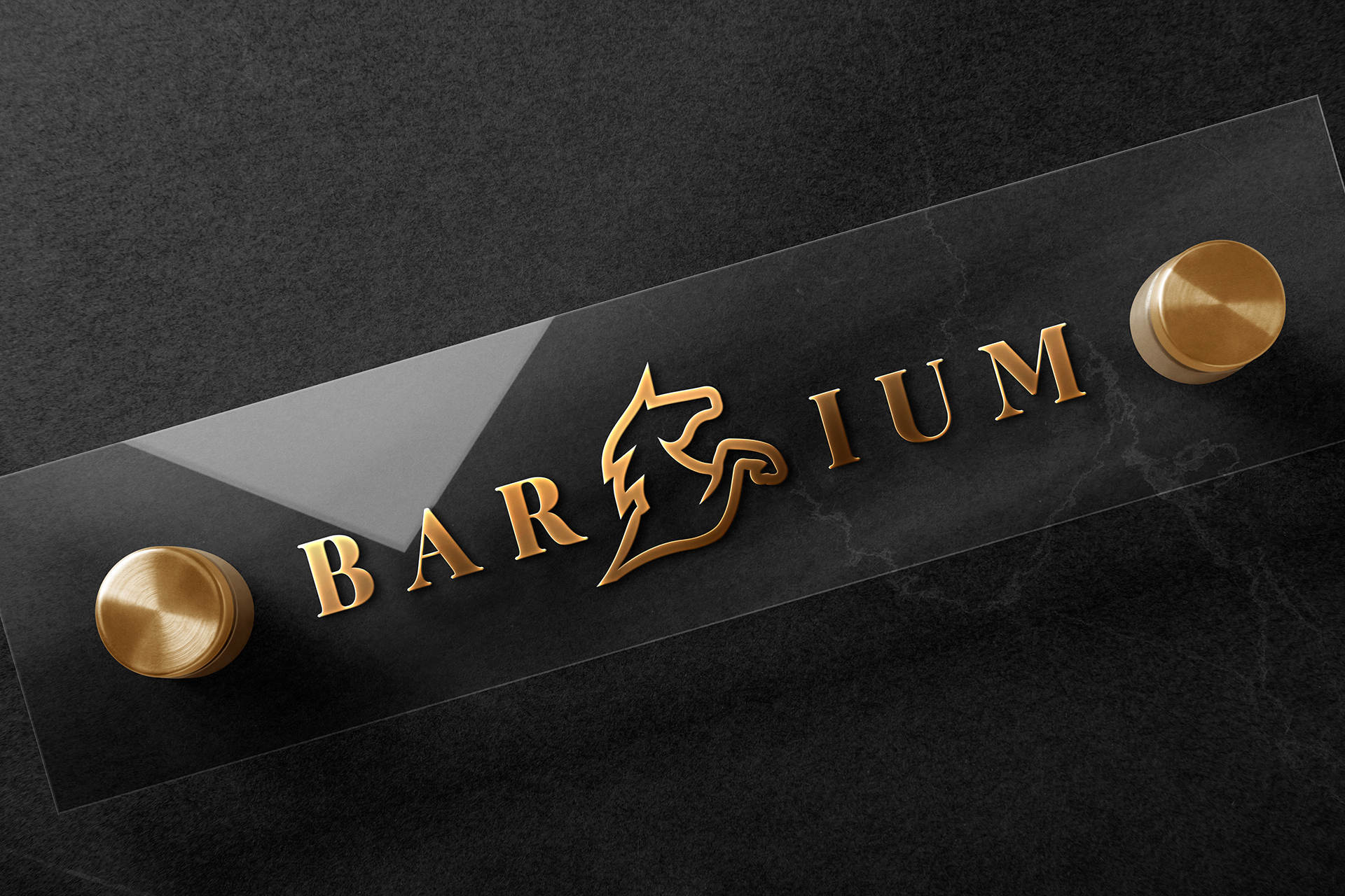 Glass Signage Logo Mockup | Gold 3D Office Branding