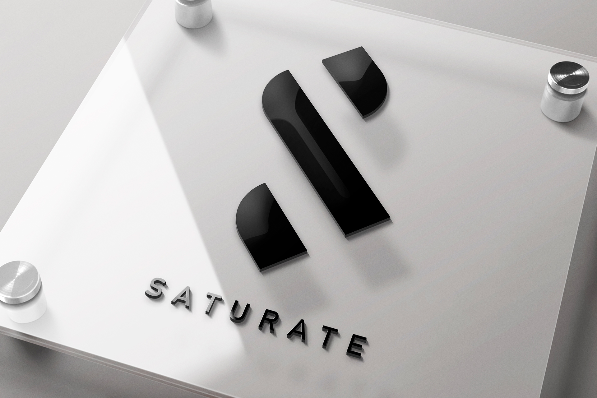 Glass Sign Logo Mockup | Glossy Black Office Branding