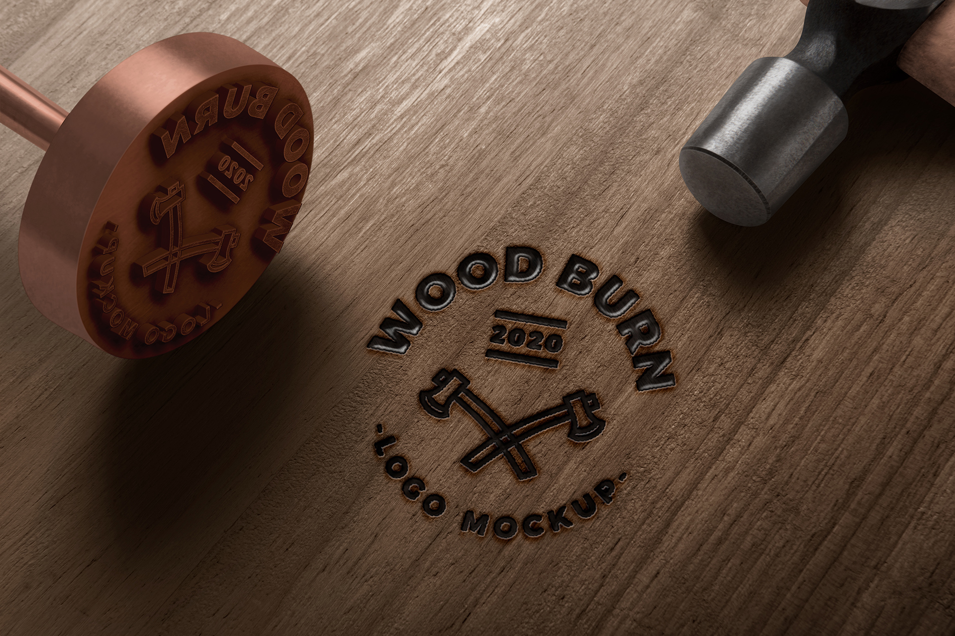 Wood Burn Logo Mockup | Realistic Branding Stamp