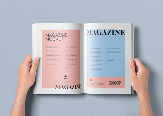 Hands Holding Open Magazine Mockup