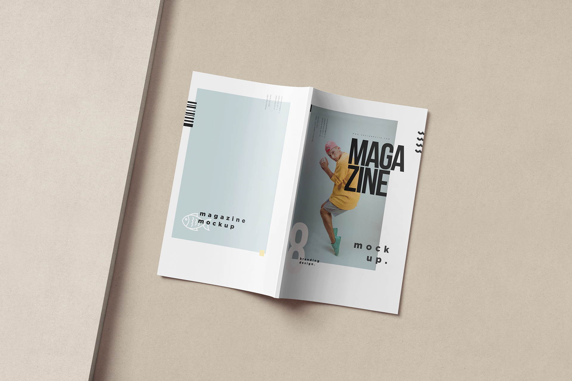 Stylish Magazine Open Spread with Cover Mockup