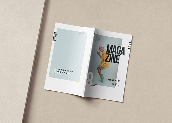 Stylish Magazine Open Spread with Cover Mockup