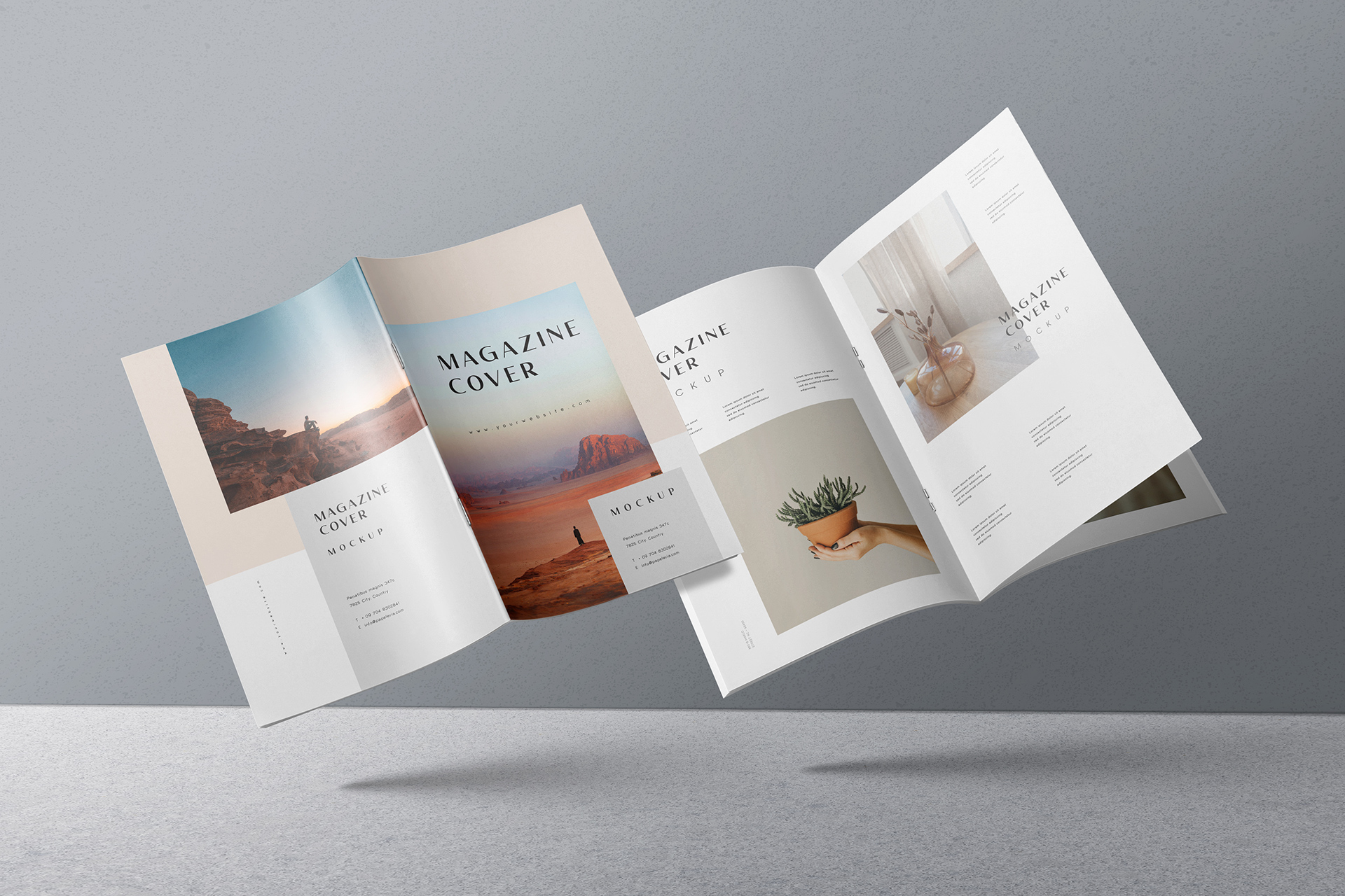 Floating Open Magazine Mockup Layout