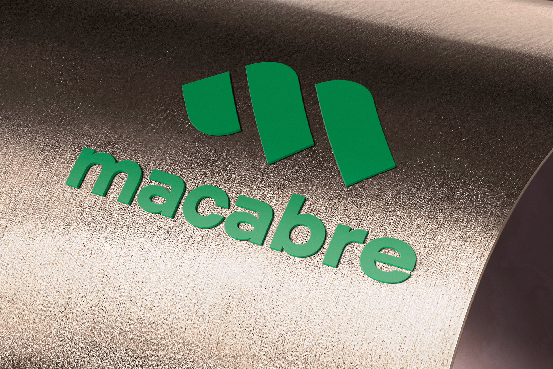Green Logo Mockup on Brushed Metal Surface