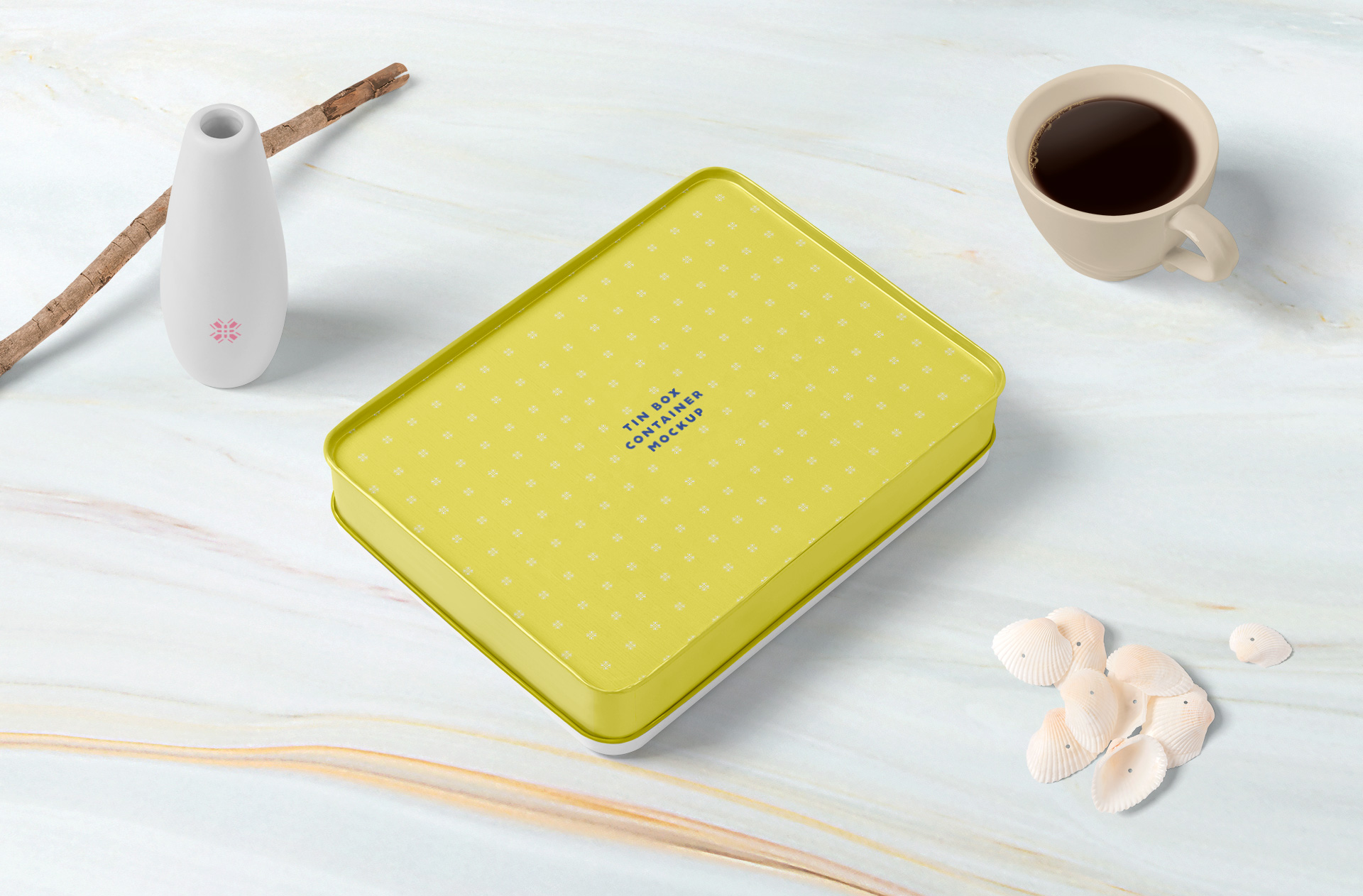Minimalist Rectangular Tin Box Mockup – Top Angle View