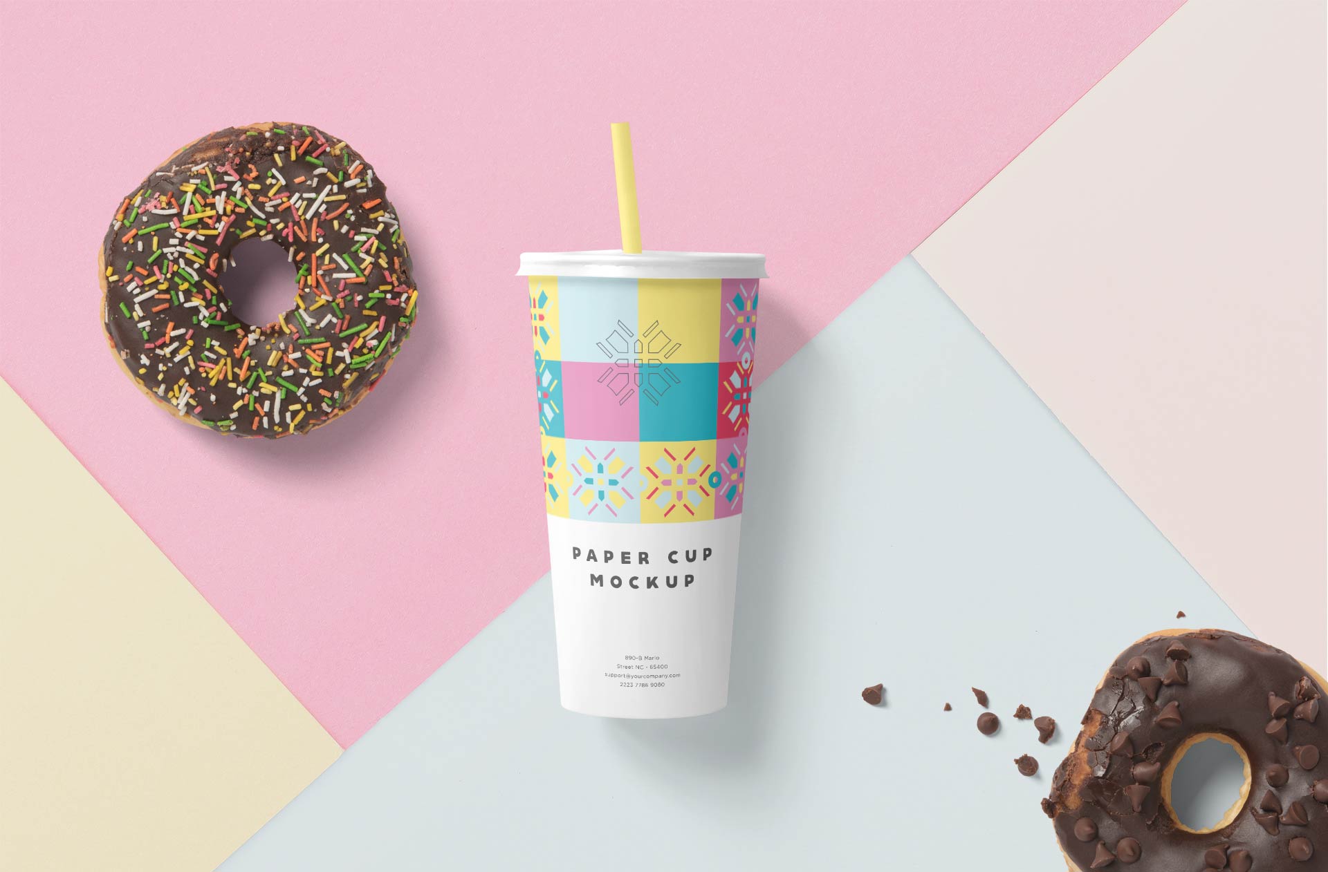 Front View Paper Cup Mockup with Straw