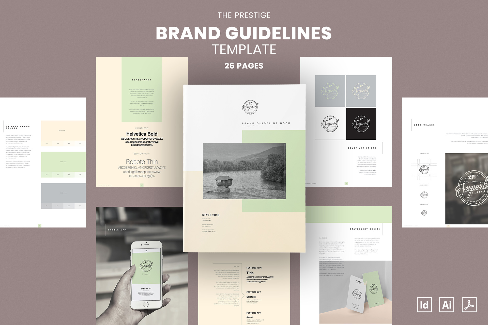 The Prestige – Brand Manual Guidelines Template (InDesign, Illustrator & PDF)