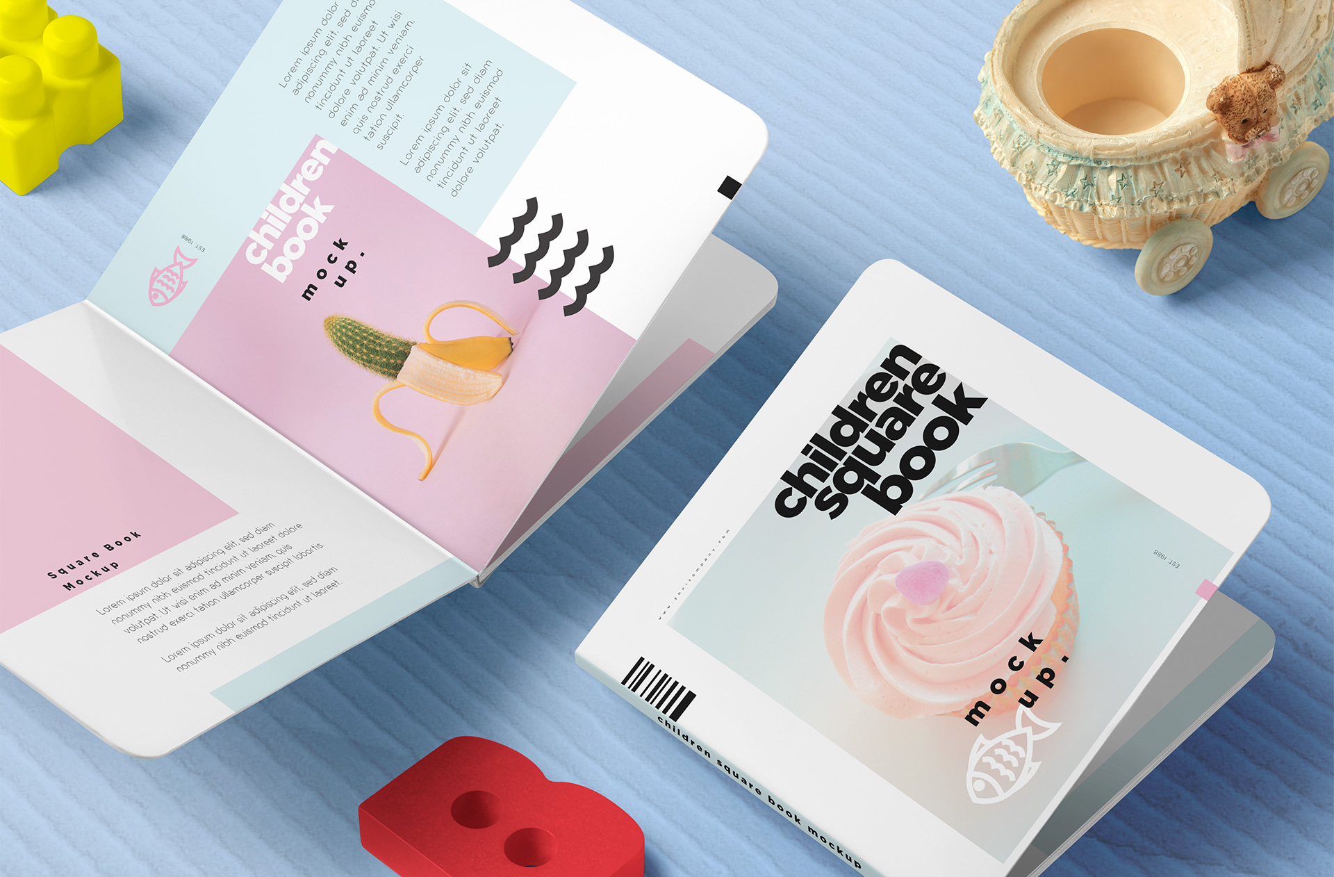Children’s Square Book Mockup with Cover Design