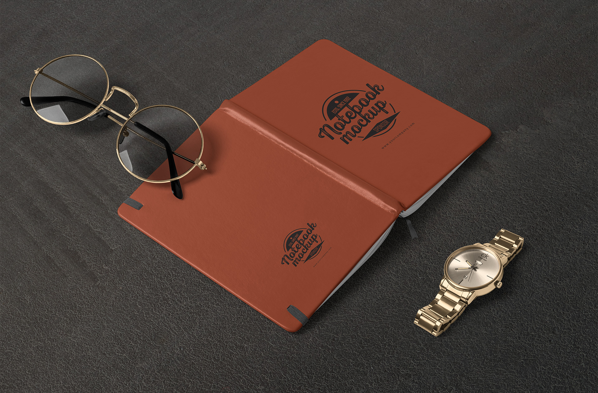 Flat Lay Notebook Mockup with Cover Design