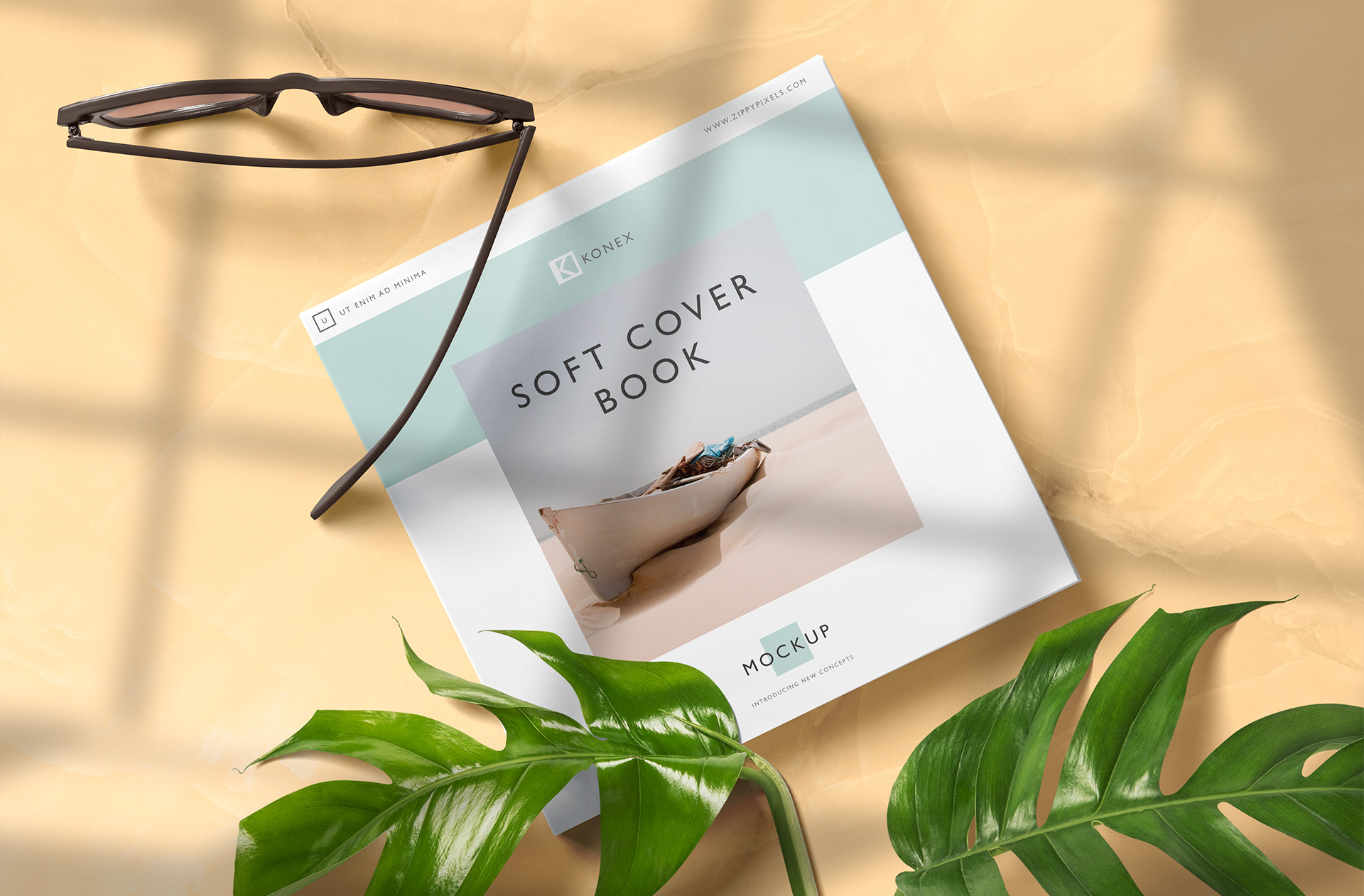 Minimal Softcover Square Book Mockup – Flat Lay Style