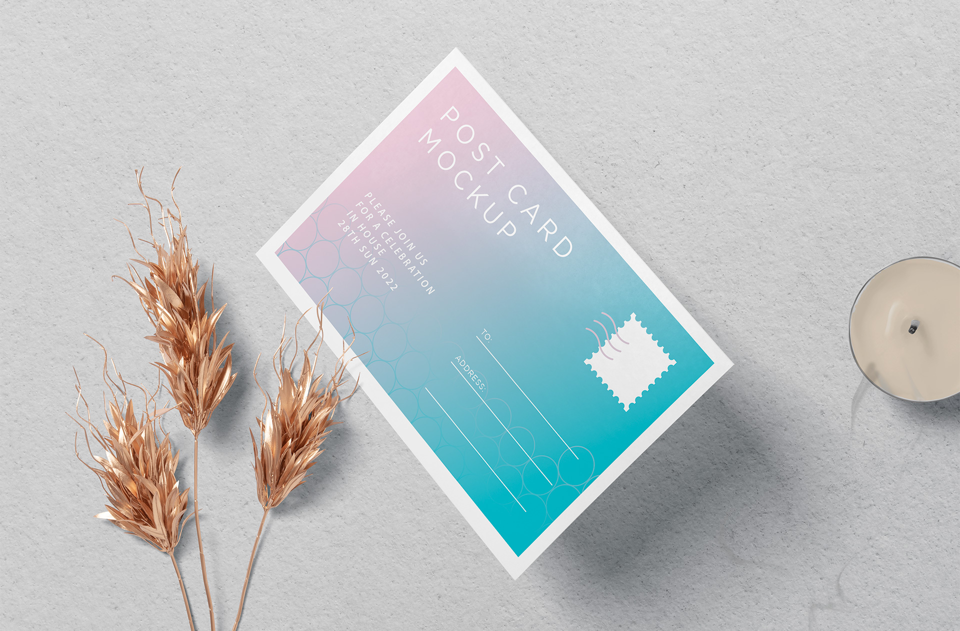 Floating Postcard Mockup with Soft Gradient Background