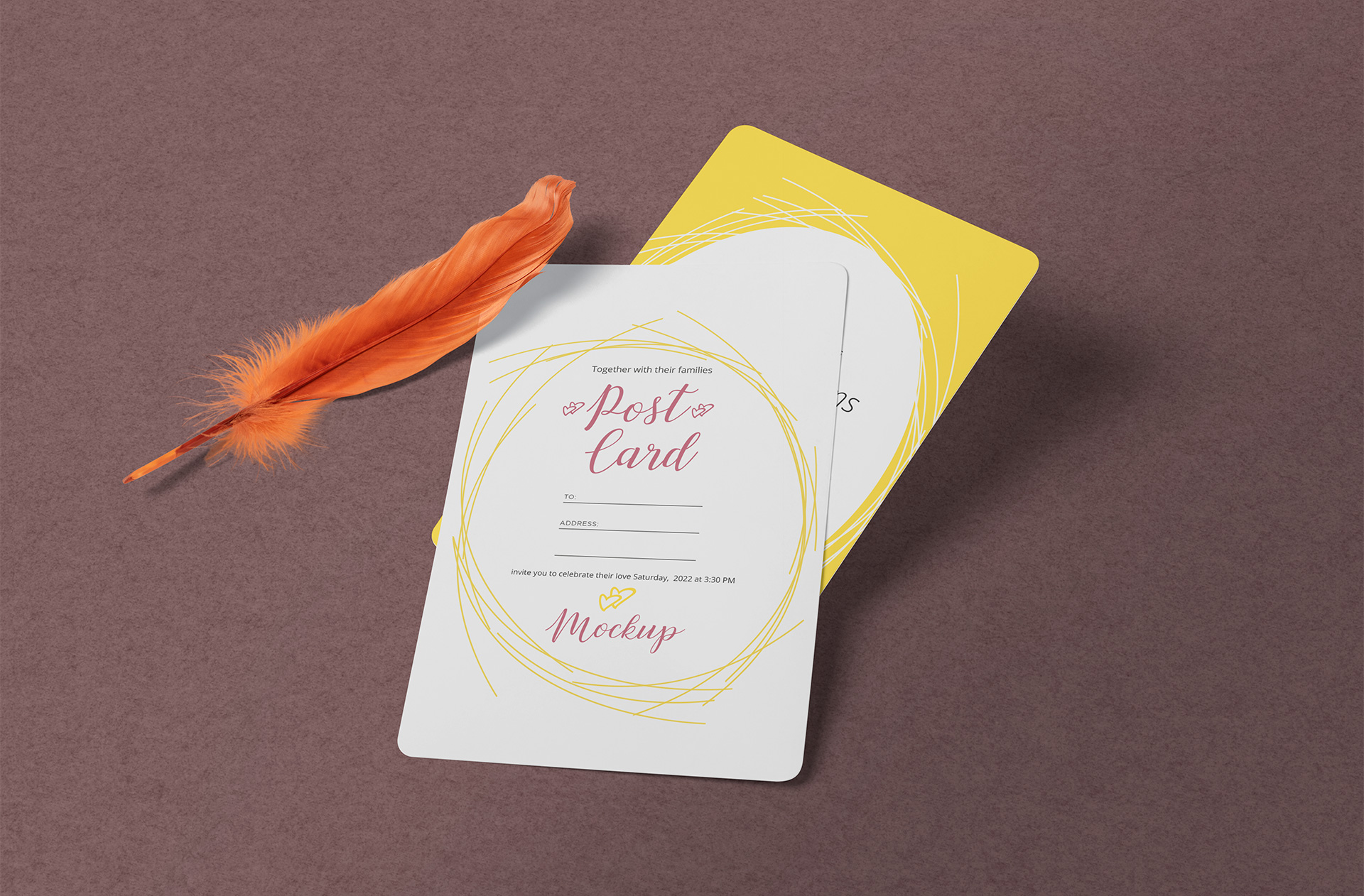 Minimal Wedding Postcard Mockup with Overlapping Cards