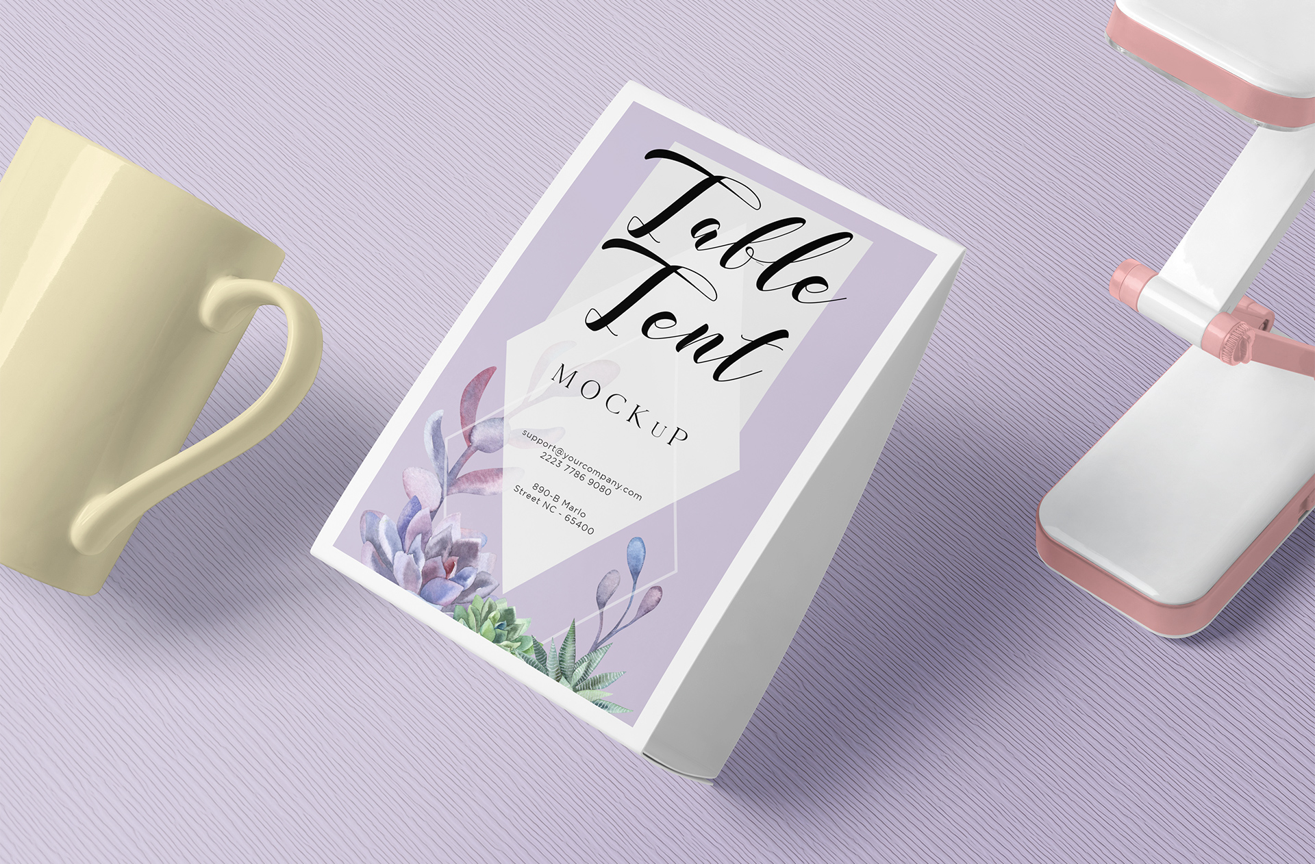 Elegant Table Tent Mockup with Floral Design