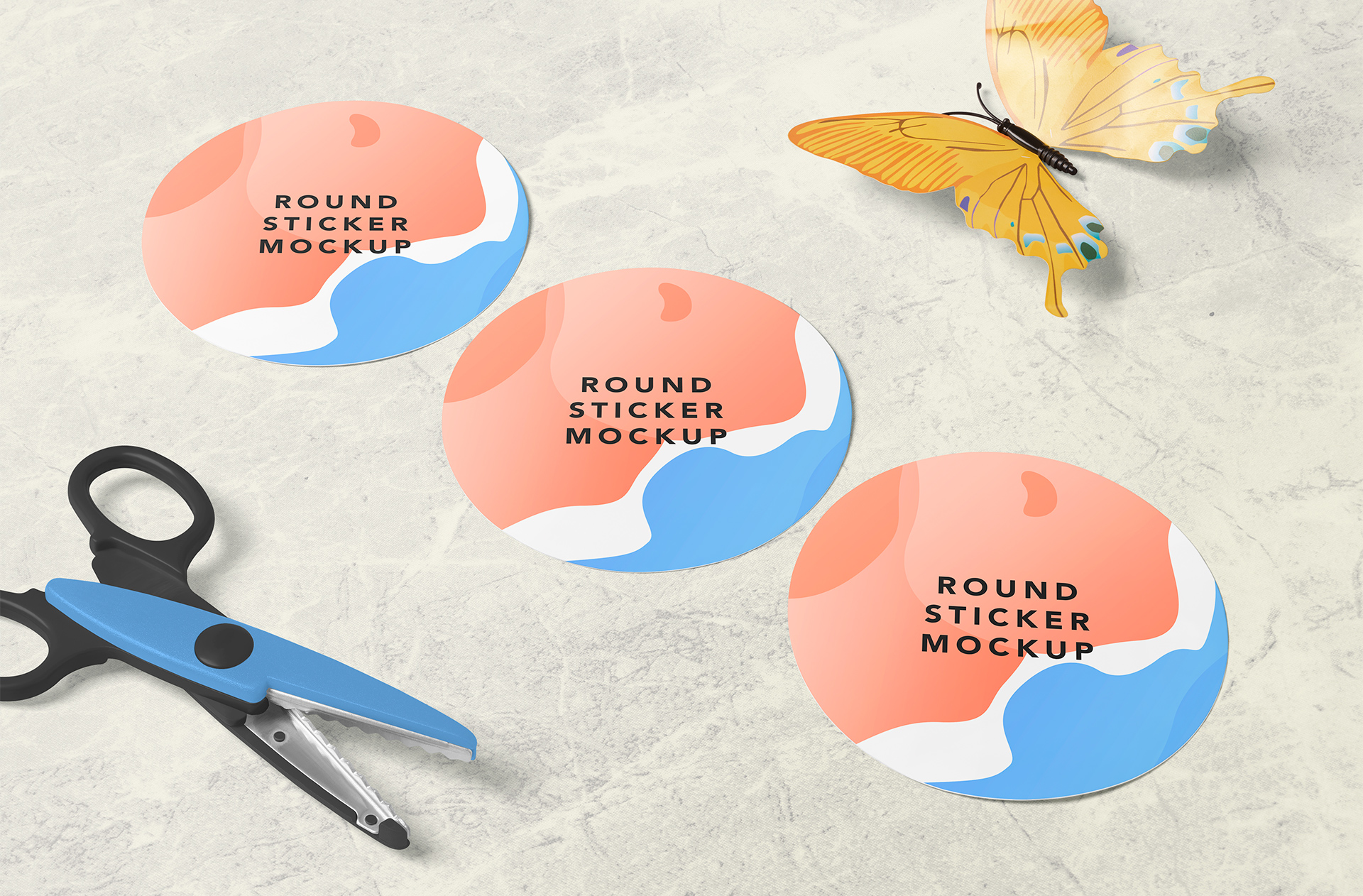 Scattered Round Sticker Mockup for Designs