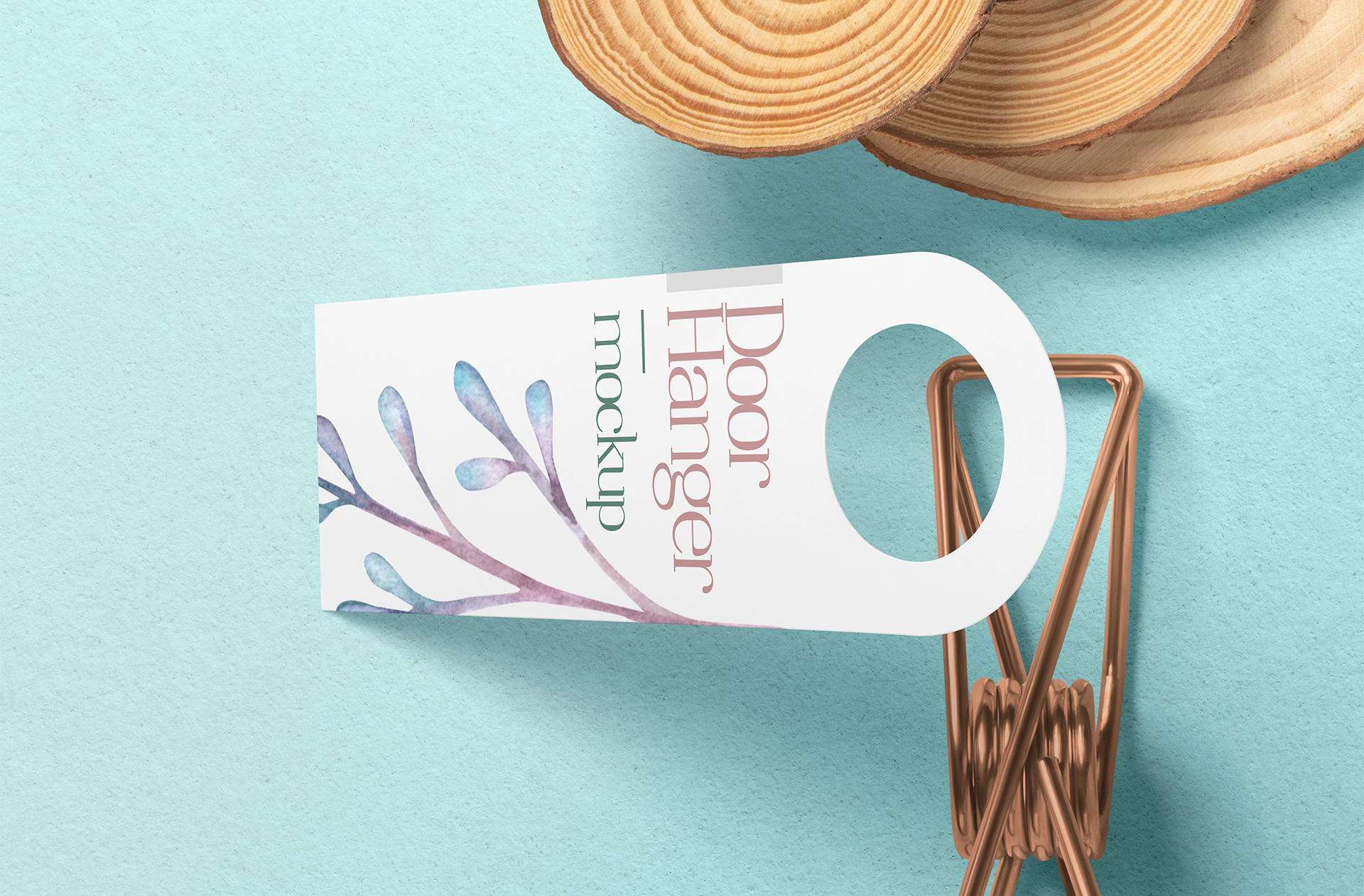 Door Hanger Mockup with Wooden Background