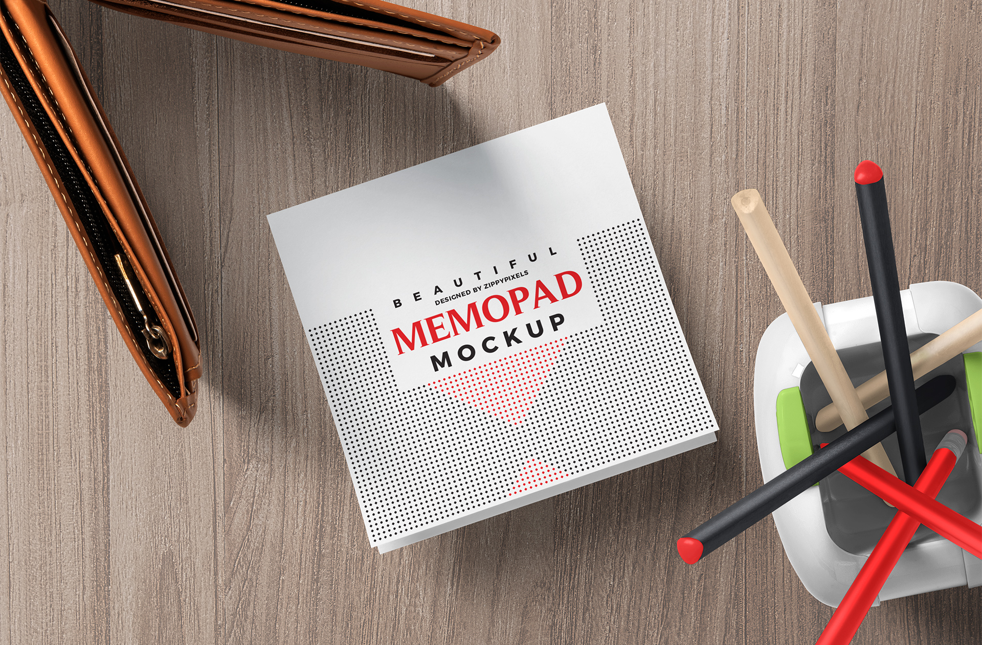 Flat Memo Pad Mockup with Realistic Shadow