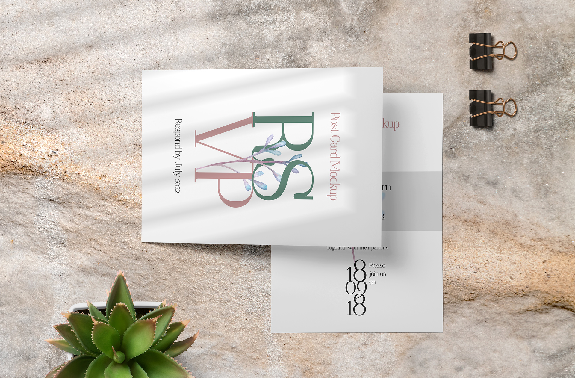 Postcard Mockup with Overlapping Cards Layout