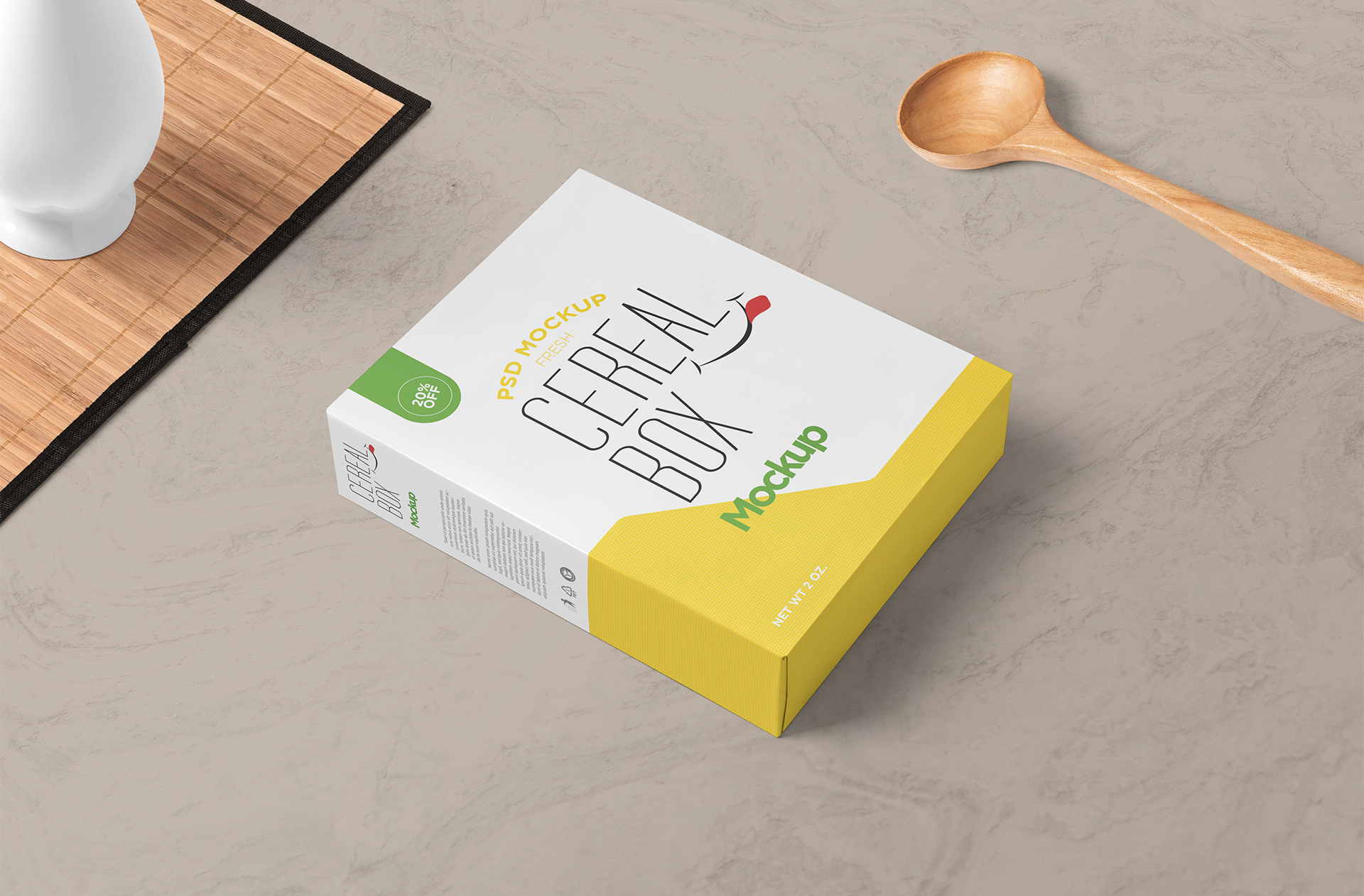Flat Lay Cereal Box Mockup – High-Resolution PSD