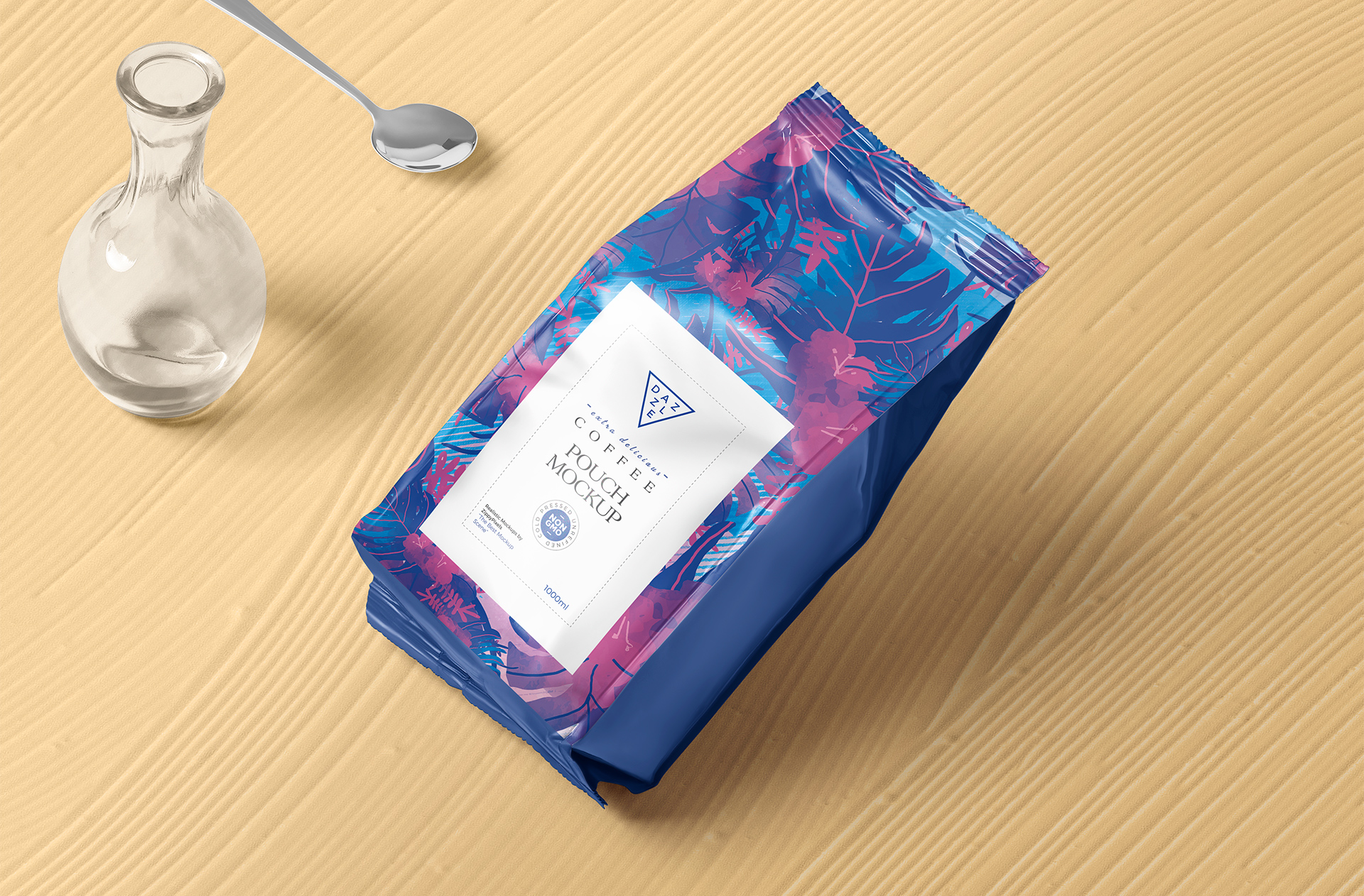 Realistic Coffee Packaging Pouch Mockup with Zipper