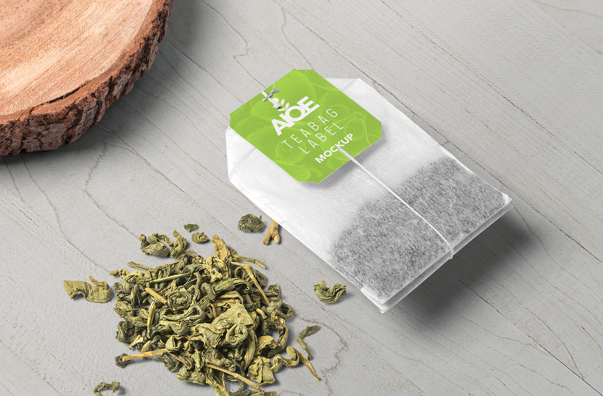 Photorealistic Teabag Label Mockup with Custom Design