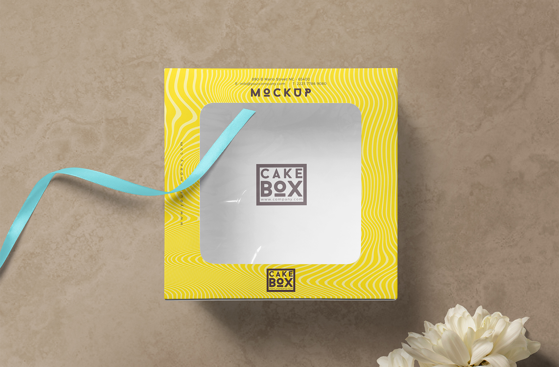 Realistic Cake Box Mockup with Transparent Window