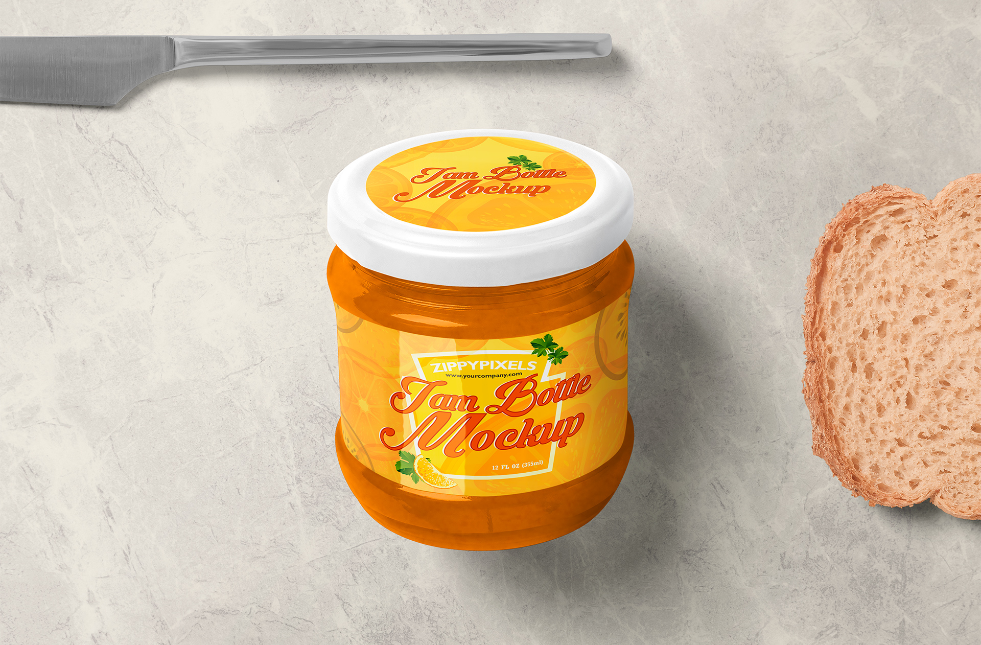 Realistic Jam Jar Mockup with Label and Lid