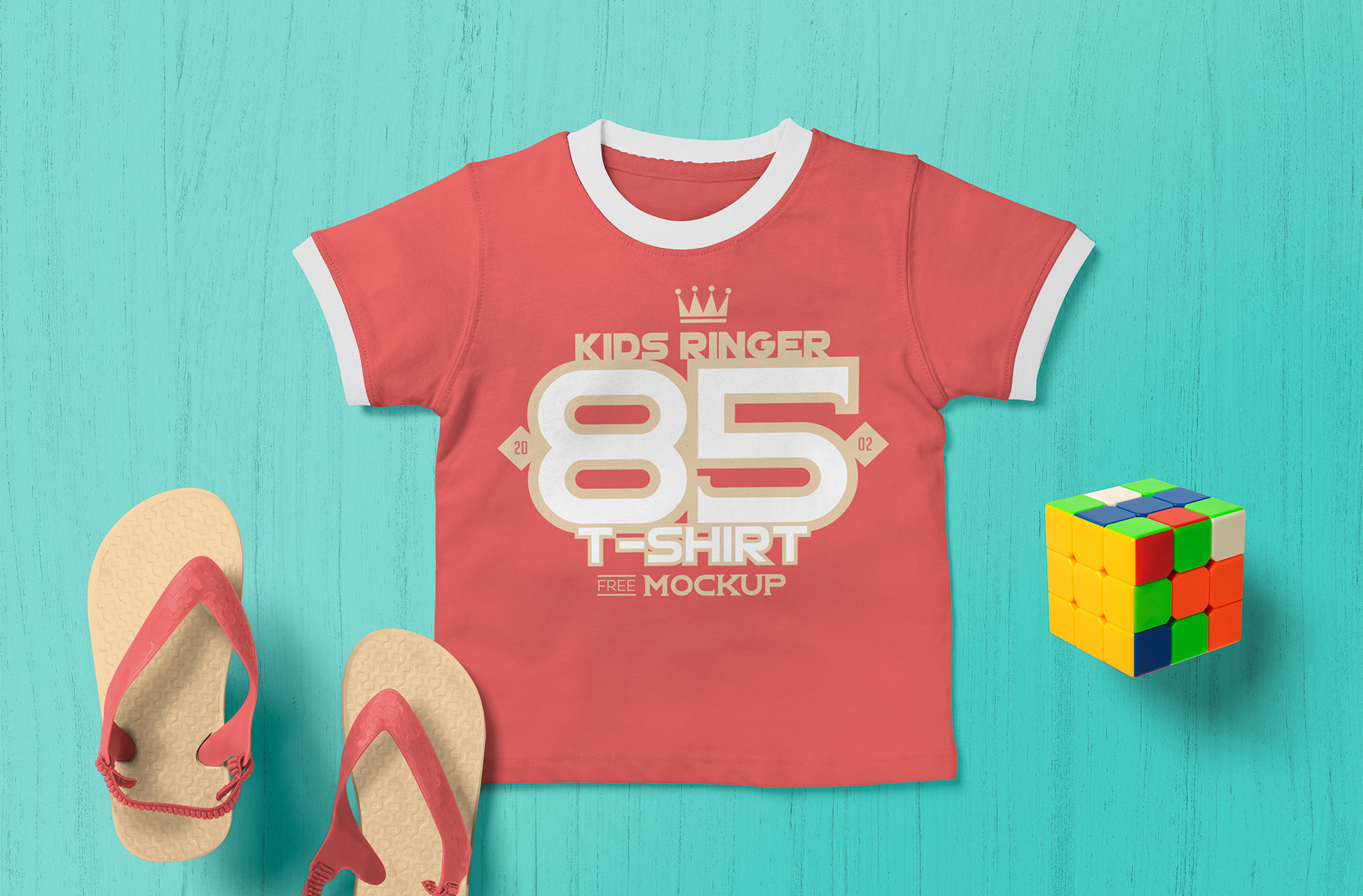 Flat Lay Kids Ringer T-Shirt Mockup – Realistic PSD