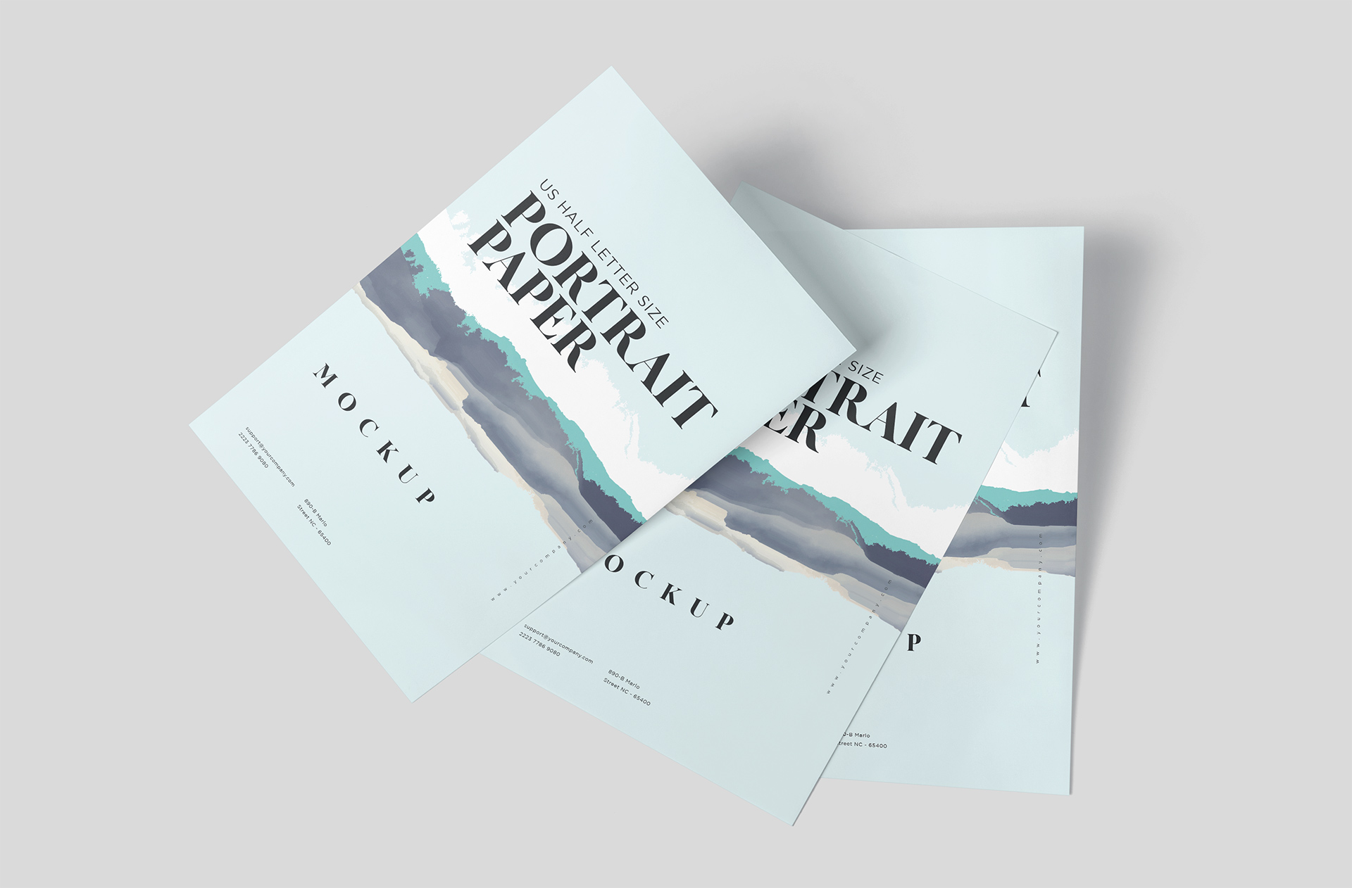US Half Letter Paper Mockup – Realistic Floating Sheets