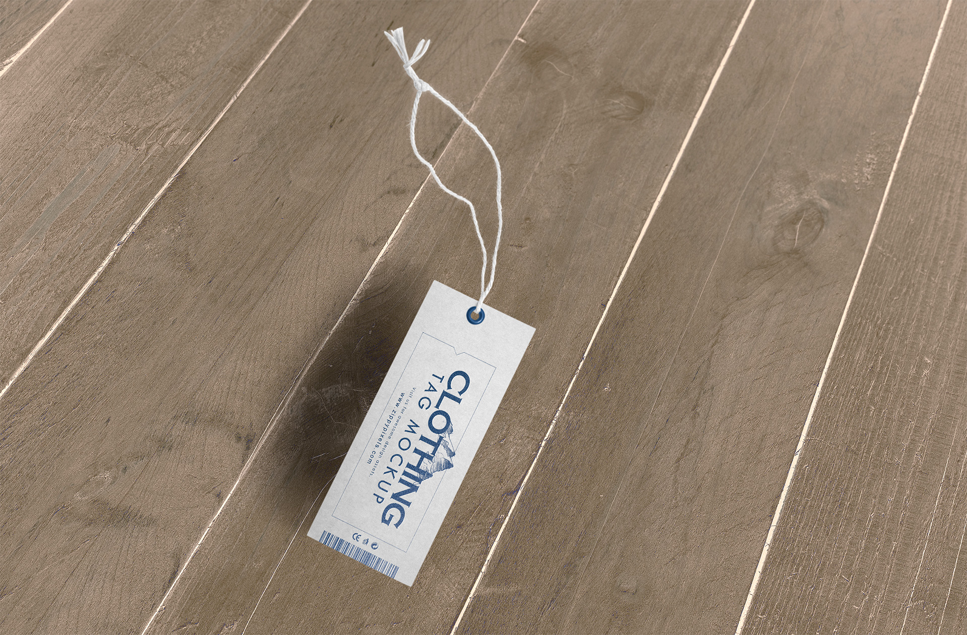 Flat Clothing Hang Tag Mockup with String and Barcode