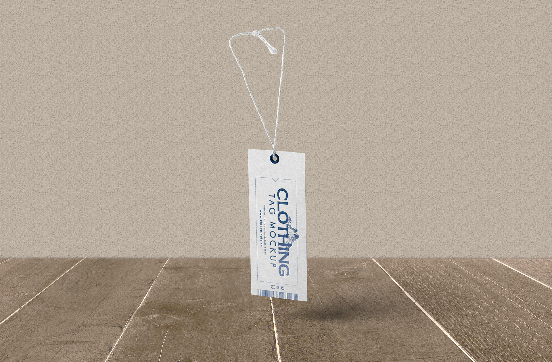 Minimal Hanging Clothing Tag Mockup with Yarn Ball