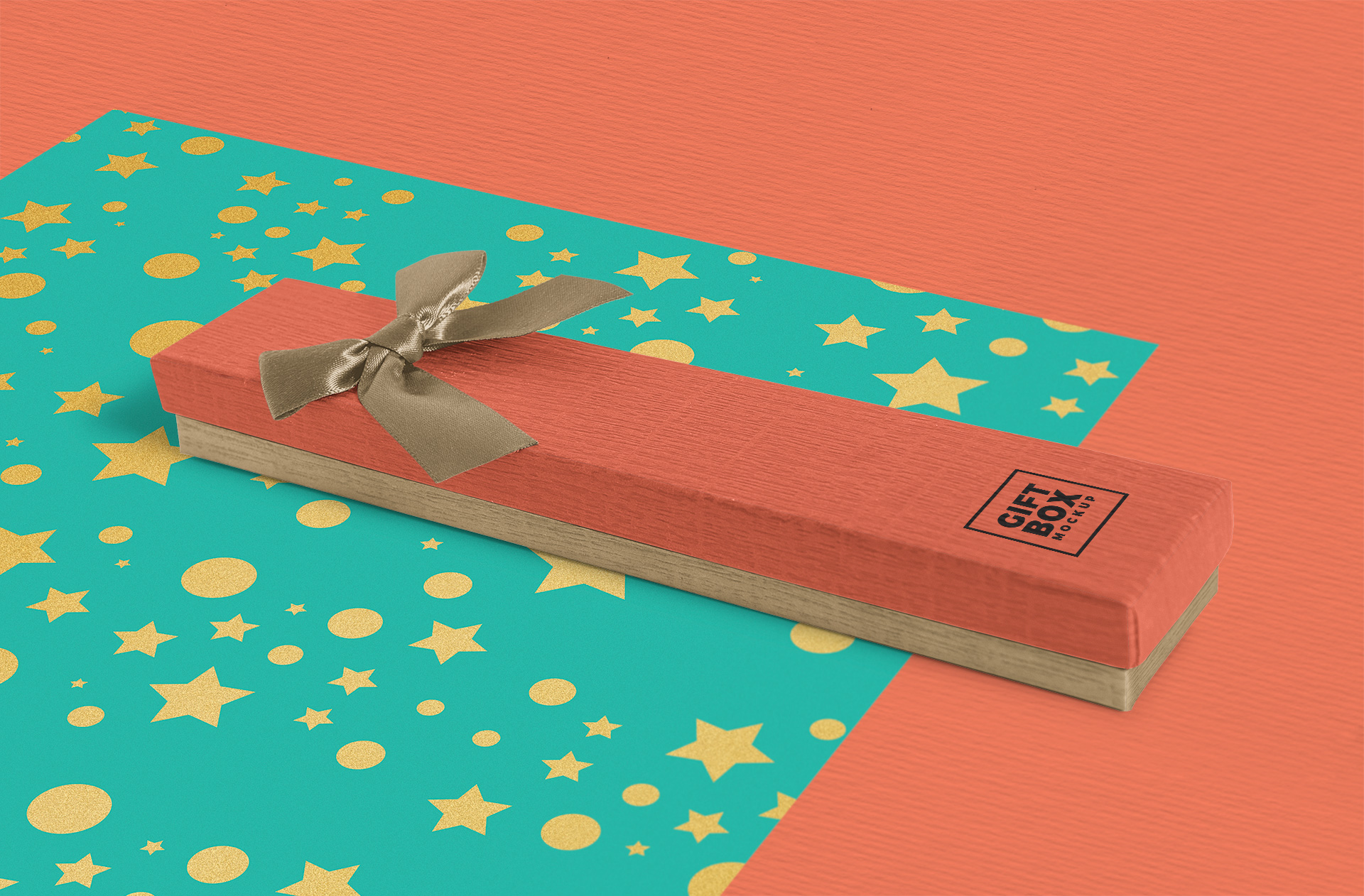 Long Rectangular Gift Box Mockup with Ribbon