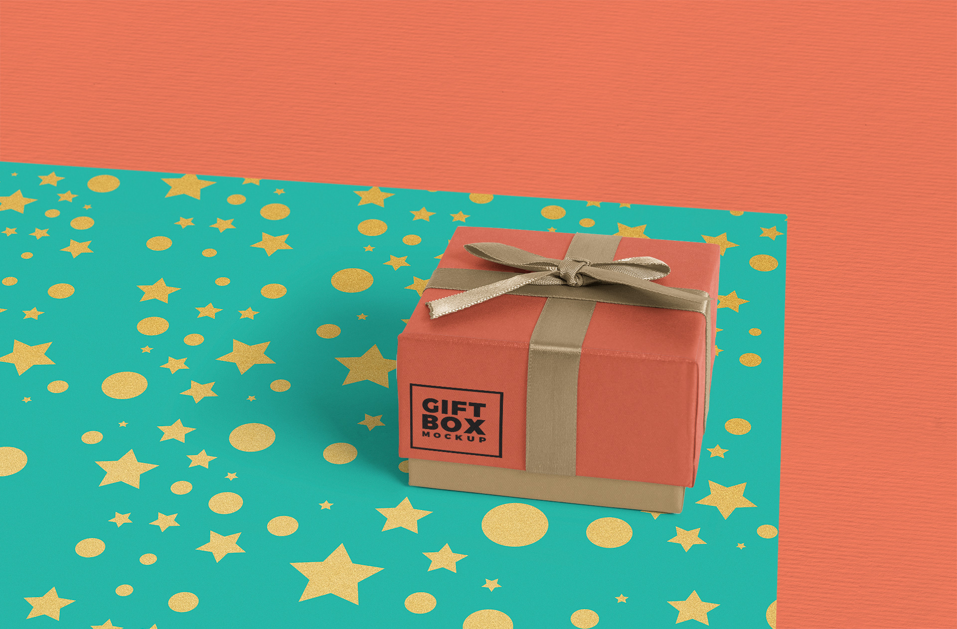 Square Gift Box Mockup with Bow and Custom Design